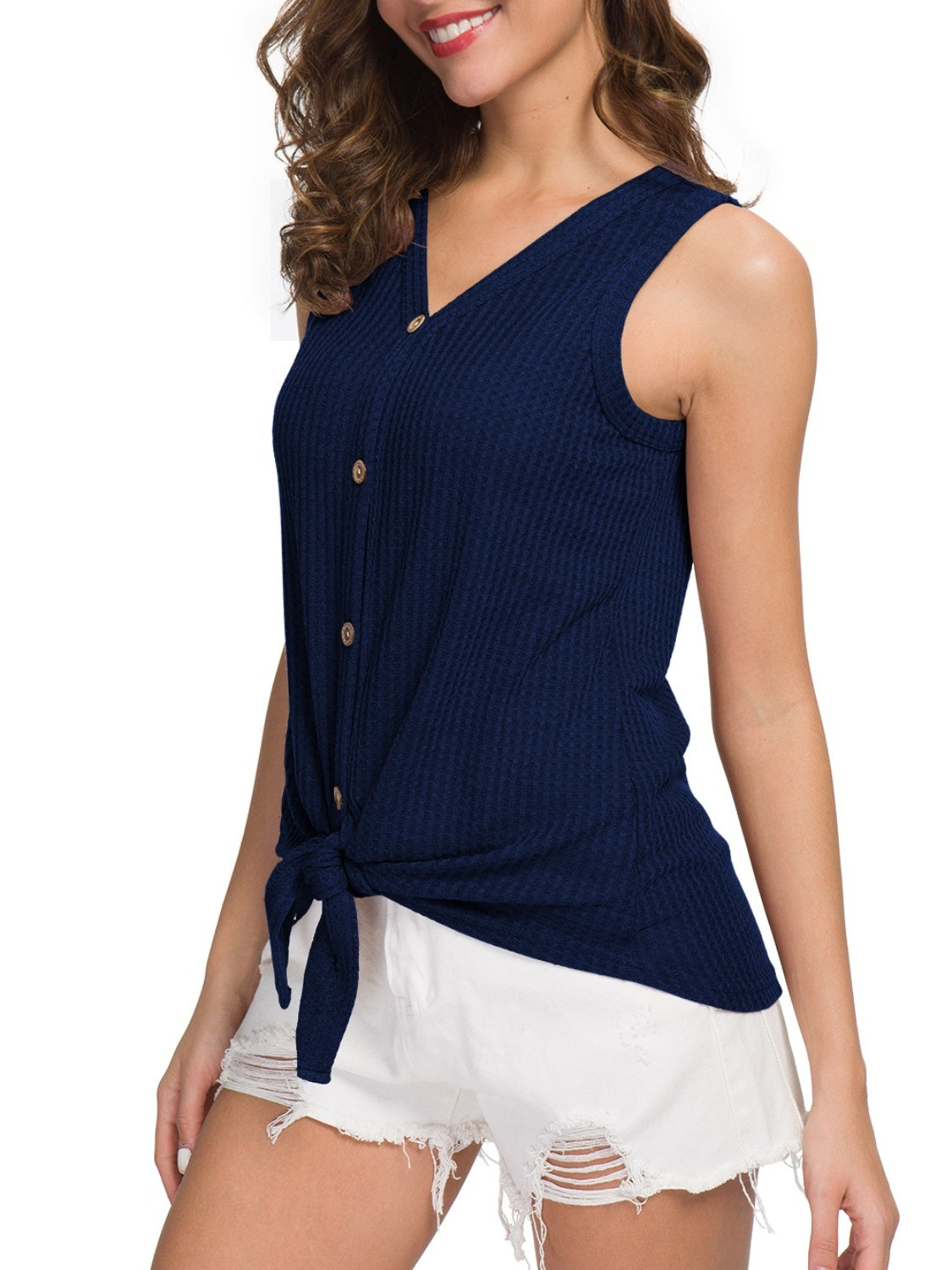 Blue Zone Planet | Tied V-Neck Tank-TOPS / DRESSES-[Adult]-[Female]-2022 Online Blue Zone Planet