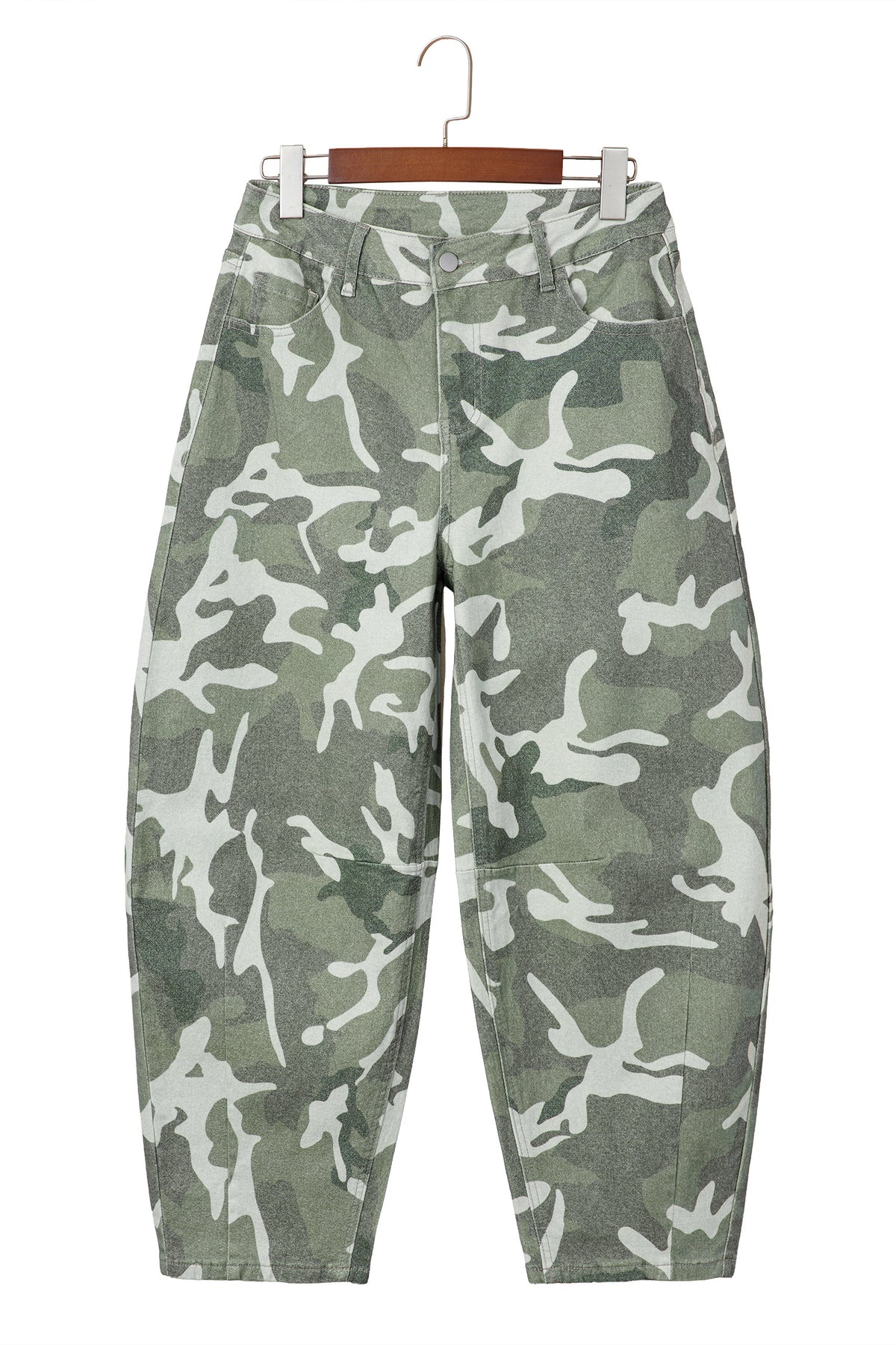 Green Camo Print Button Fly Straight Leg Ankle Length Jeans-Bottoms/Jeans-[Adult]-[Female]-2022 Online Blue Zone Planet