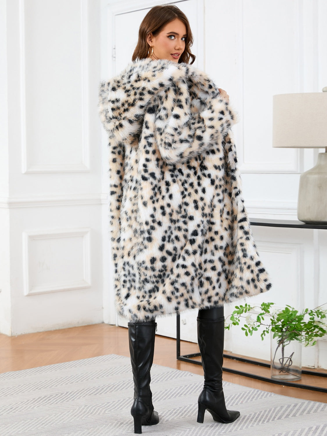 Blue Zone Planet | Thermal Leopard Faux Fur Hooded Outerwear-TOPS / DRESSES-[Adult]-[Female]-2022 Online Blue Zone Planet