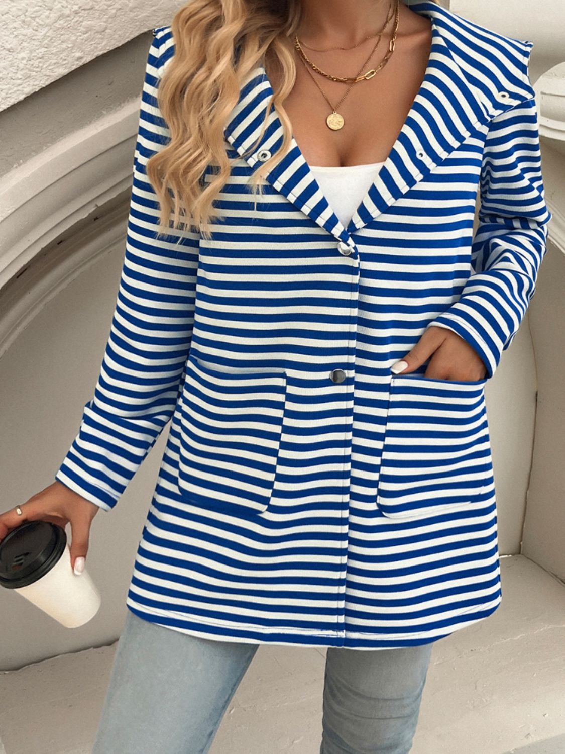 Devine Striped Long Sleeve Hooded Outerwear-TOPS / DRESSES-[Adult]-[Female]-2022 Online Blue Zone Planet