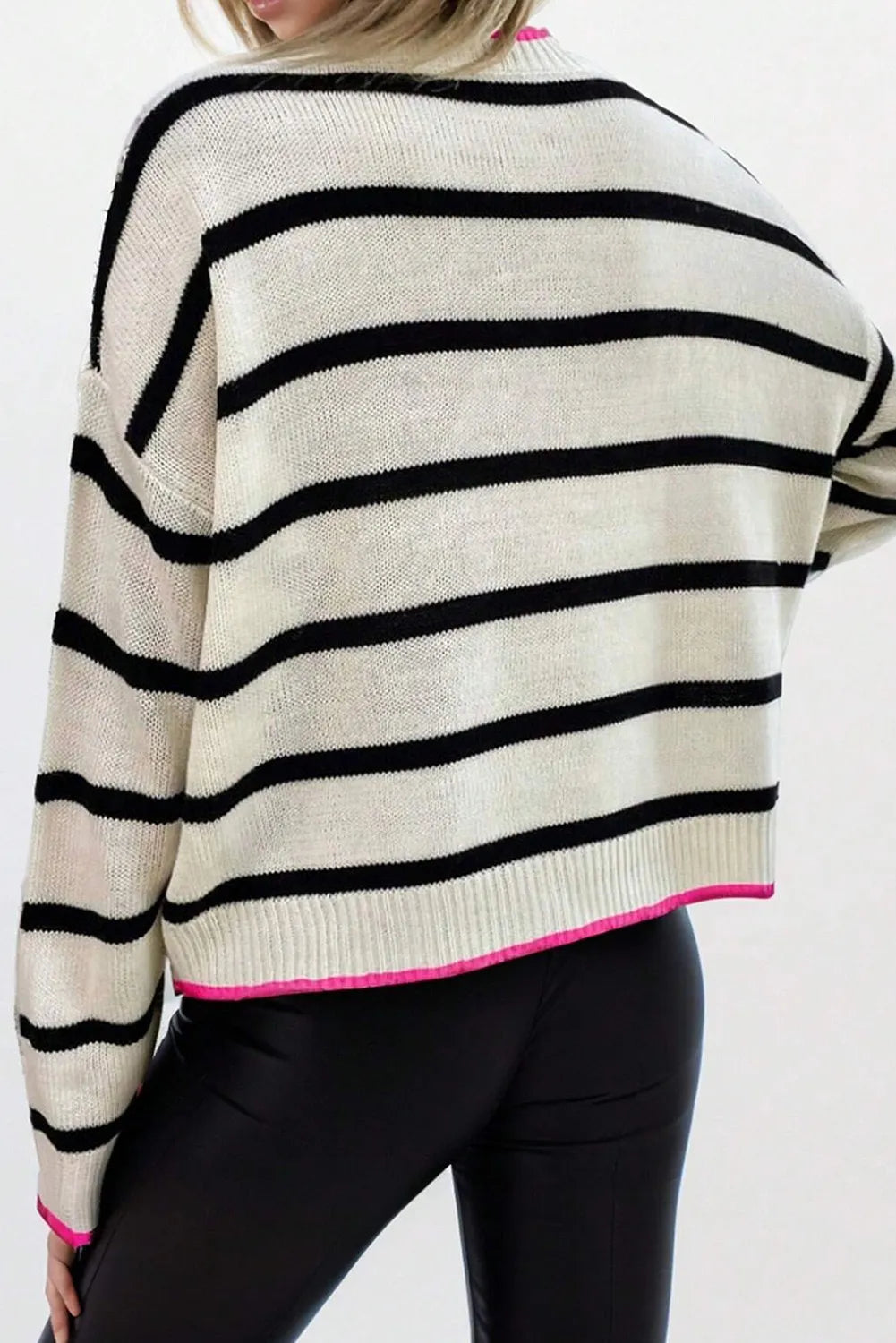 Striped Round Neck Long Sleeve Sweater-TOPS / DRESSES-[Adult]-[Female]-2022 Online Blue Zone Planet