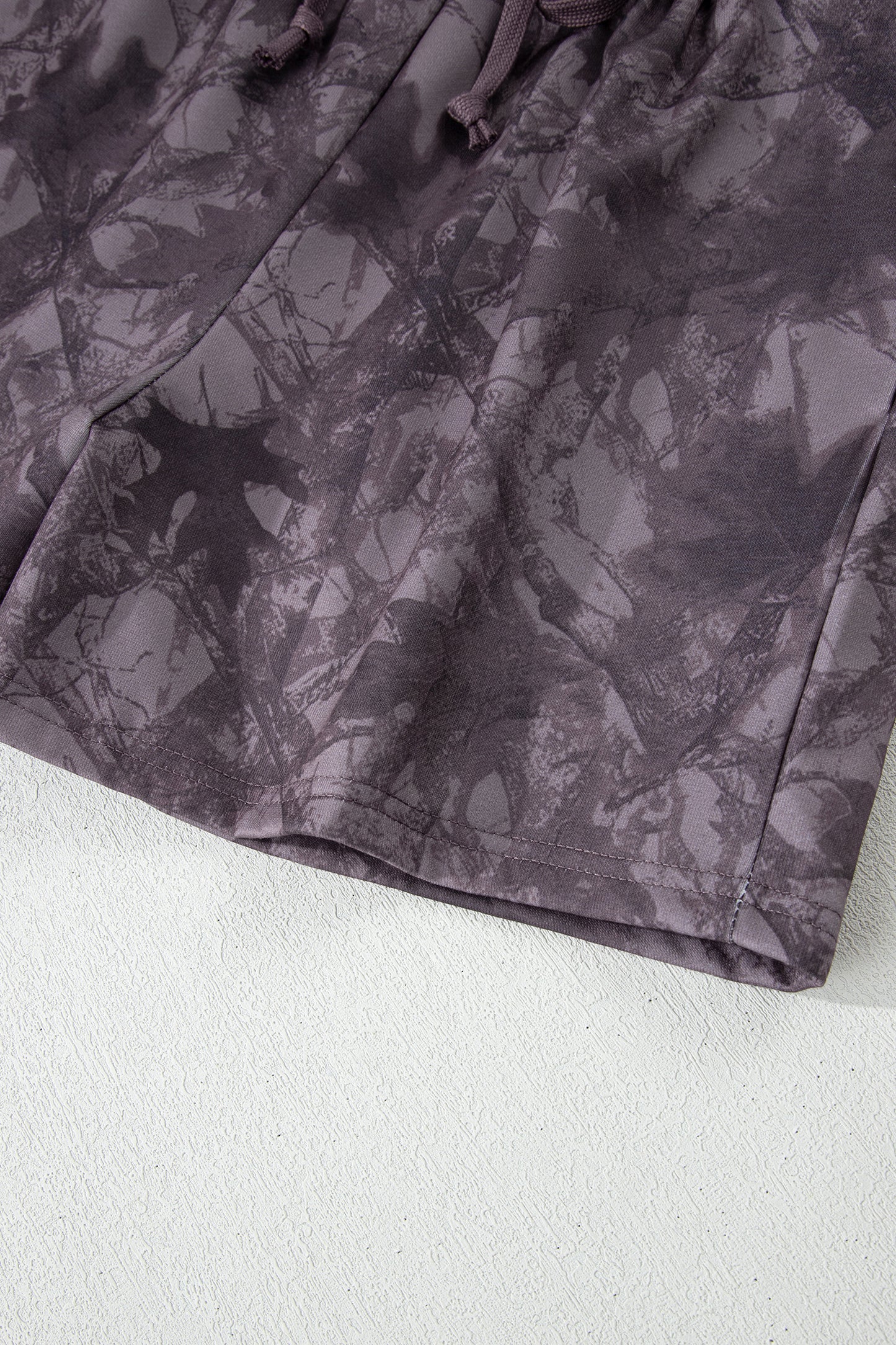 Brown Abstract Woodland Camo Print Baggy Pullover Drawstring Shorts Set-Two Piece Sets/Short Sets-[Adult]-[Female]-2022 Online Blue Zone Planet