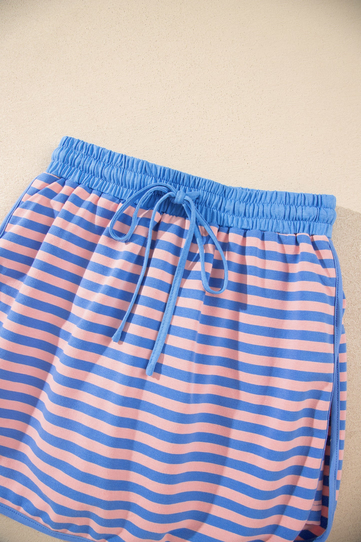 Blue Stripe Long Sleeve Relaxed Pullover Drawstring Mini Skort 2pcs Set-Two Piece Sets/Two Piece Dresses-[Adult]-[Female]-2022 Online Blue Zone Planet