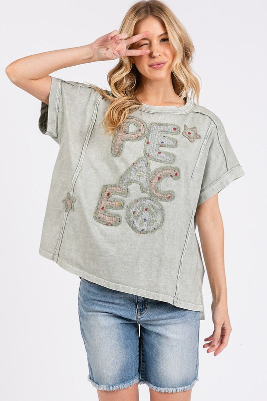 Mittoshop PEACE Round Neck Short Sleeve T-Shirt-TOPS / DRESSES-[Adult]-[Female]-2022 Online Blue Zone Planet