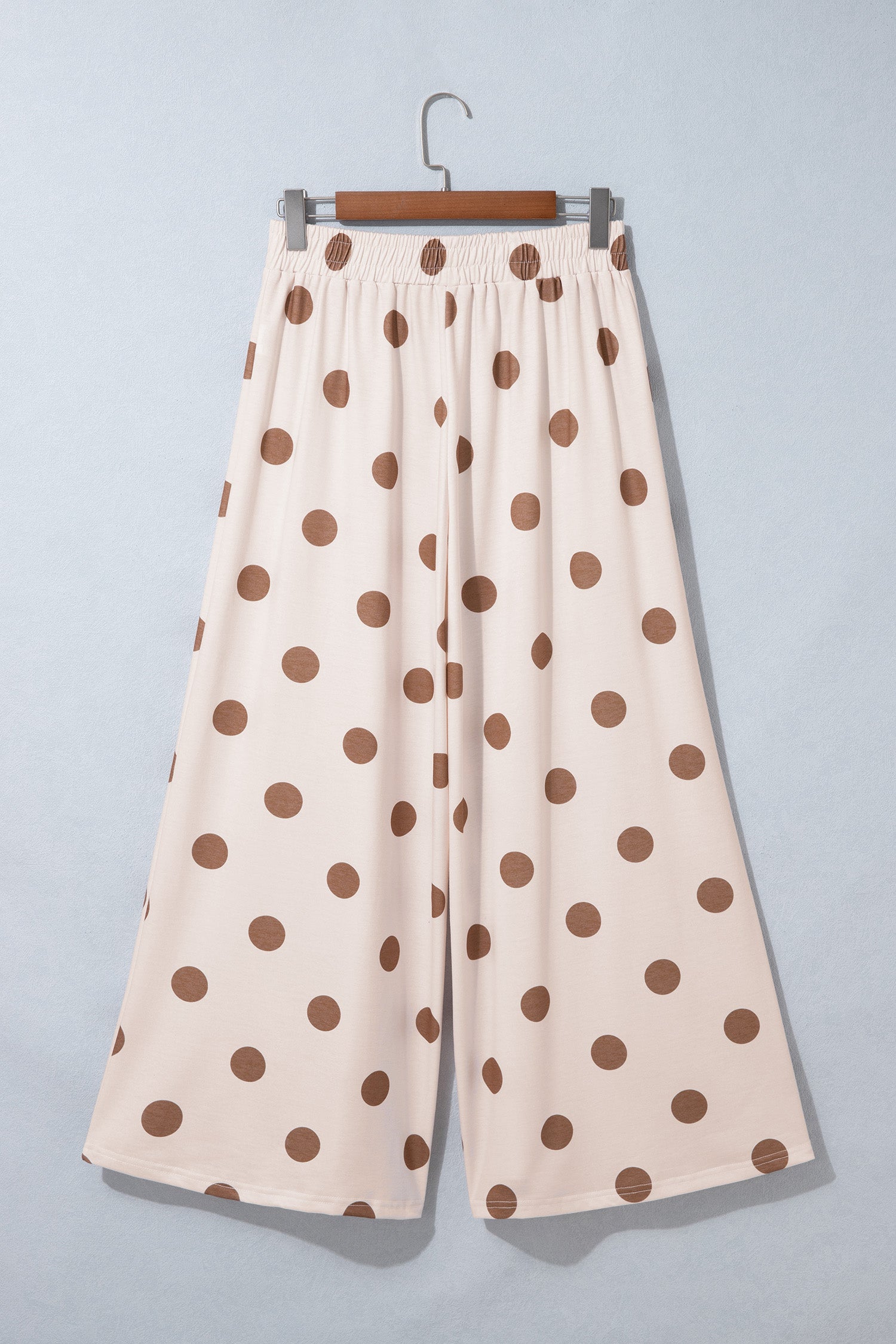 Khaki Polka Dot Wide Leg Elastic Waist Casual Pants-Bottoms/Pants & Culotte-[Adult]-[Female]-2022 Online Blue Zone Planet
