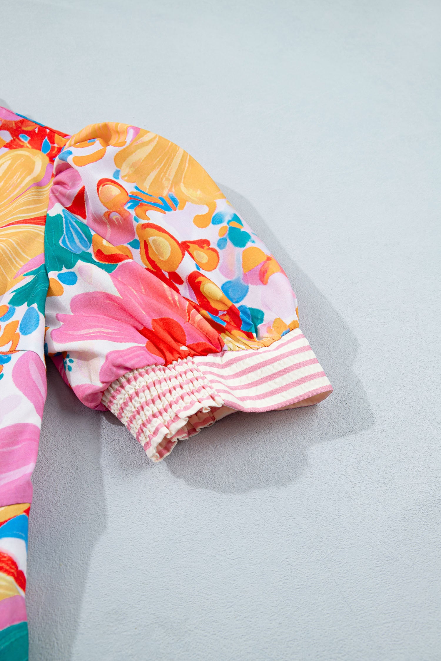 Pink Floral Print Striped Trim Button Down Short Sleeve Vacation Dress-TOPS / DRESSES-[Adult]-[Female]-2022 Online Blue Zone Planet