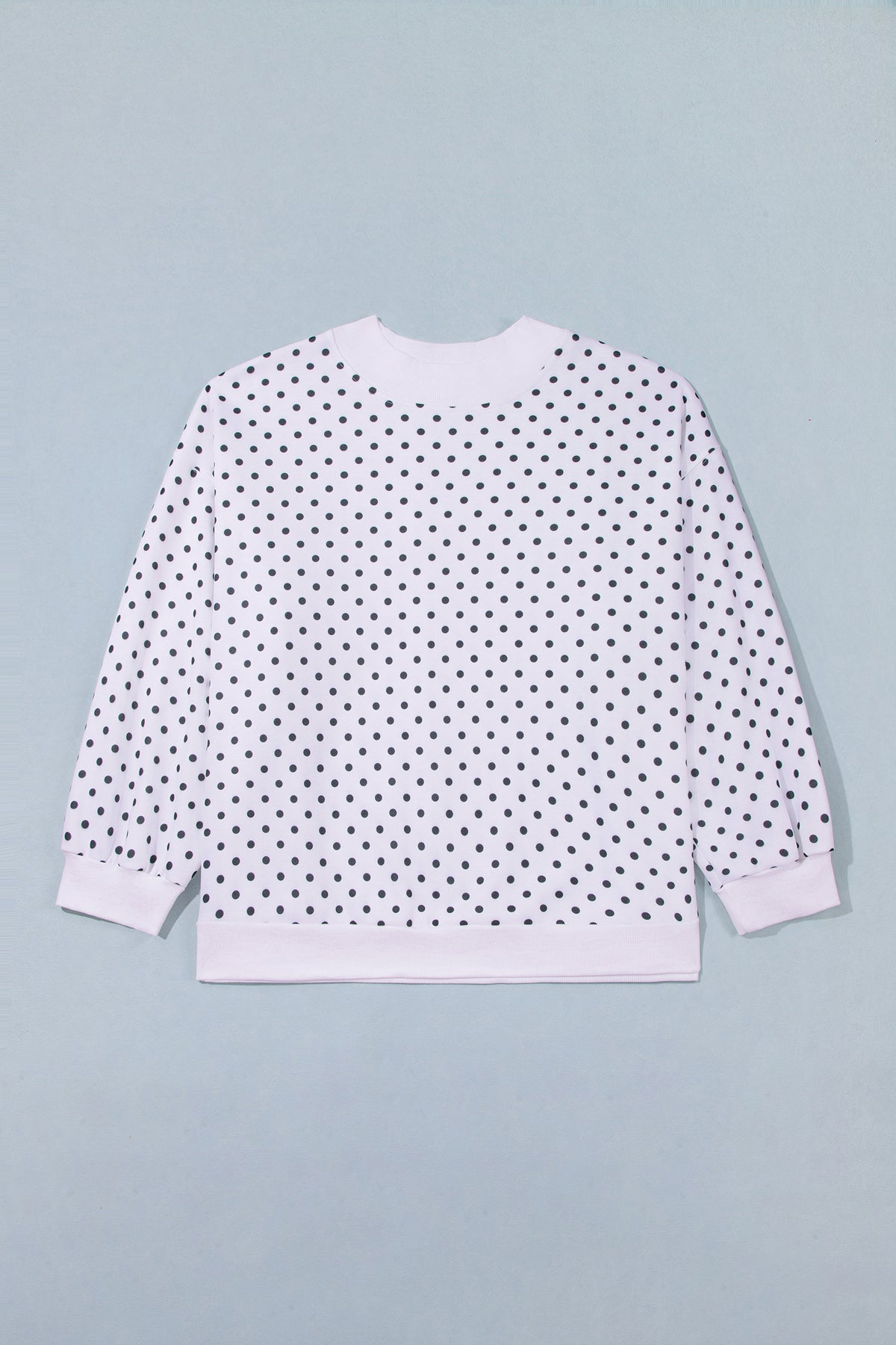White Polka Dot Ribbed Stand Neck Plus Size Casual Sweatshirt-Plus Size/Plus Size Sweatshirts & Hoodies-[Adult]-[Female]-2022 Online Blue Zone Planet