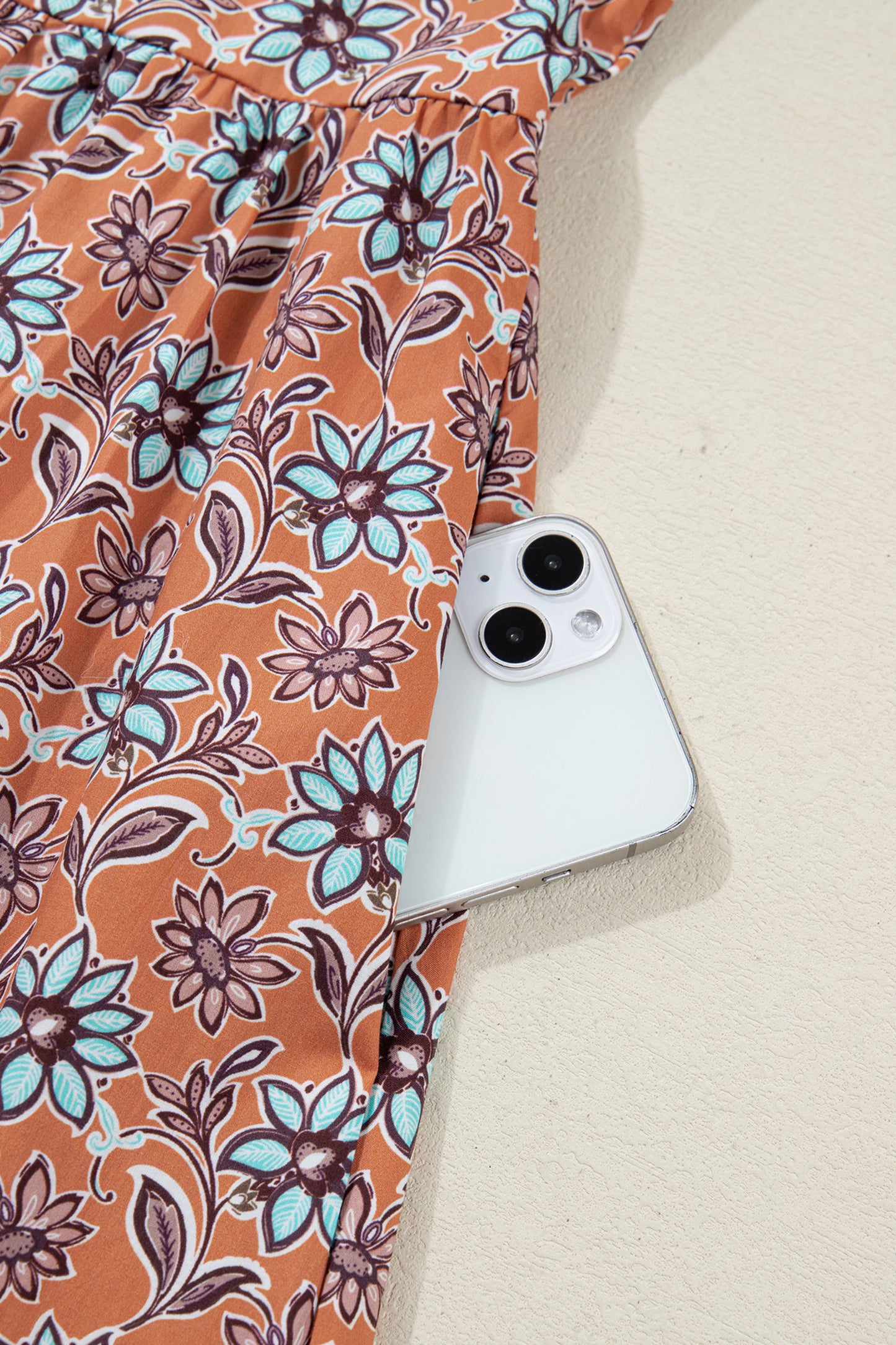 Orange Boho Floral Contrast Collared Shirt Mini Dress-TOPS / DRESSES-[Adult]-[Female]-2022 Online Blue Zone Planet