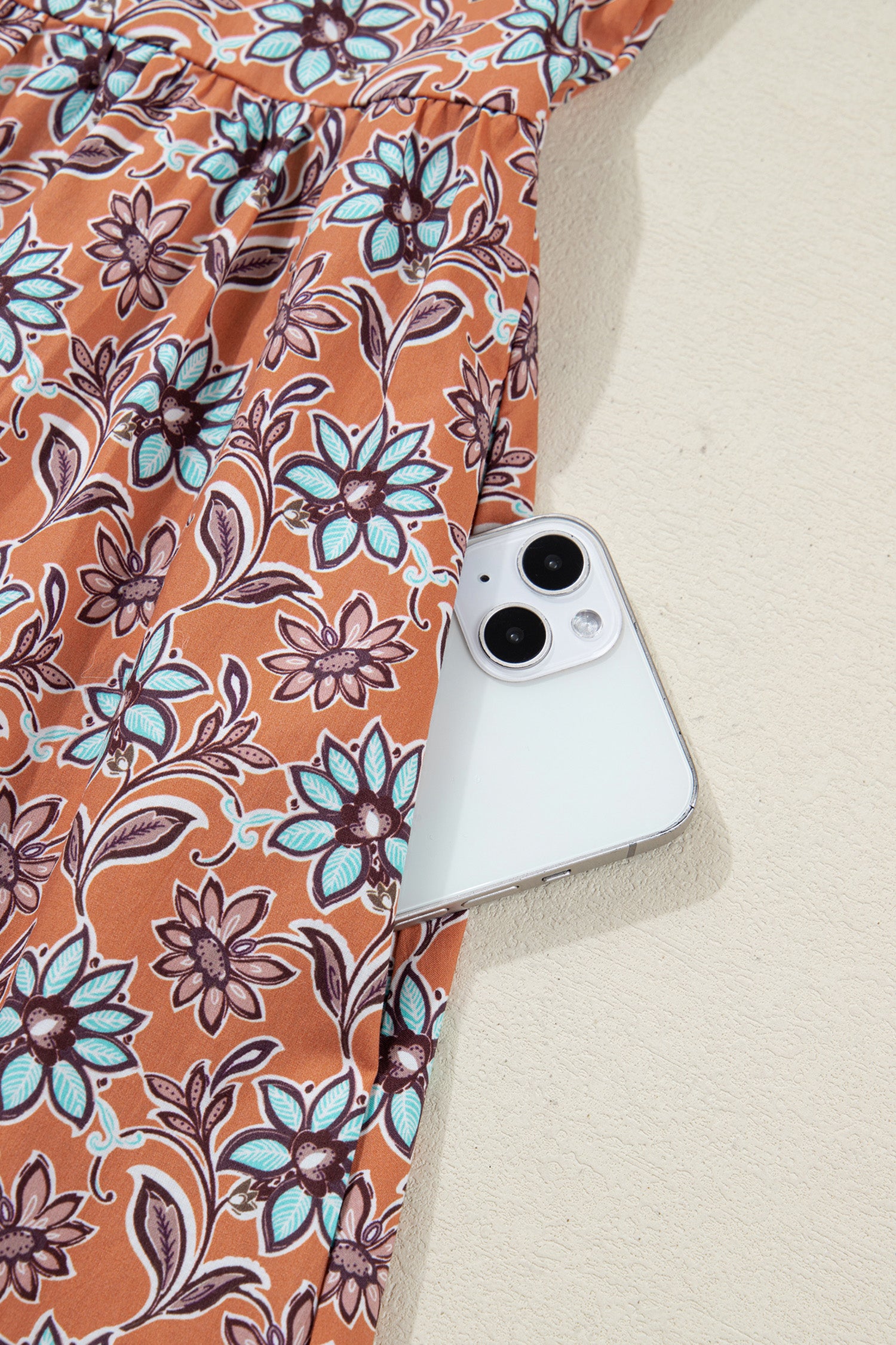 Orange Boho Floral Contrast Collared Shirt Mini Dress-TOPS / DRESSES-[Adult]-[Female]-2022 Online Blue Zone Planet