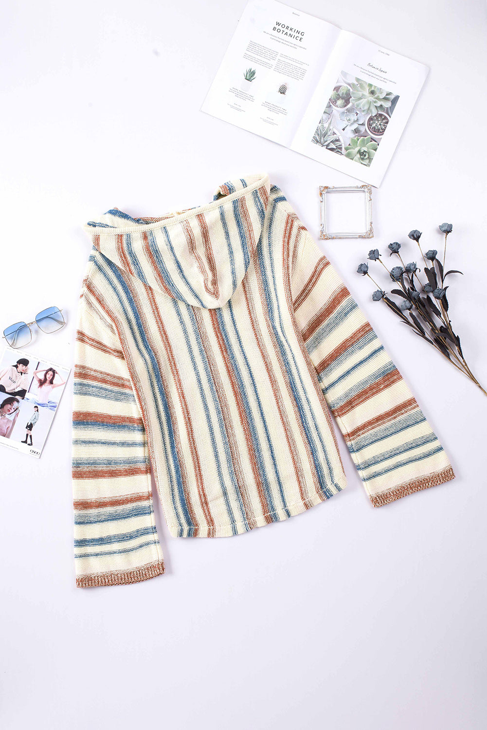 Contrast Striped Dropped Shoulder Hooded Knit Top-TOPS / DRESSES-[Adult]-[Female]-2022 Online Blue Zone Planet