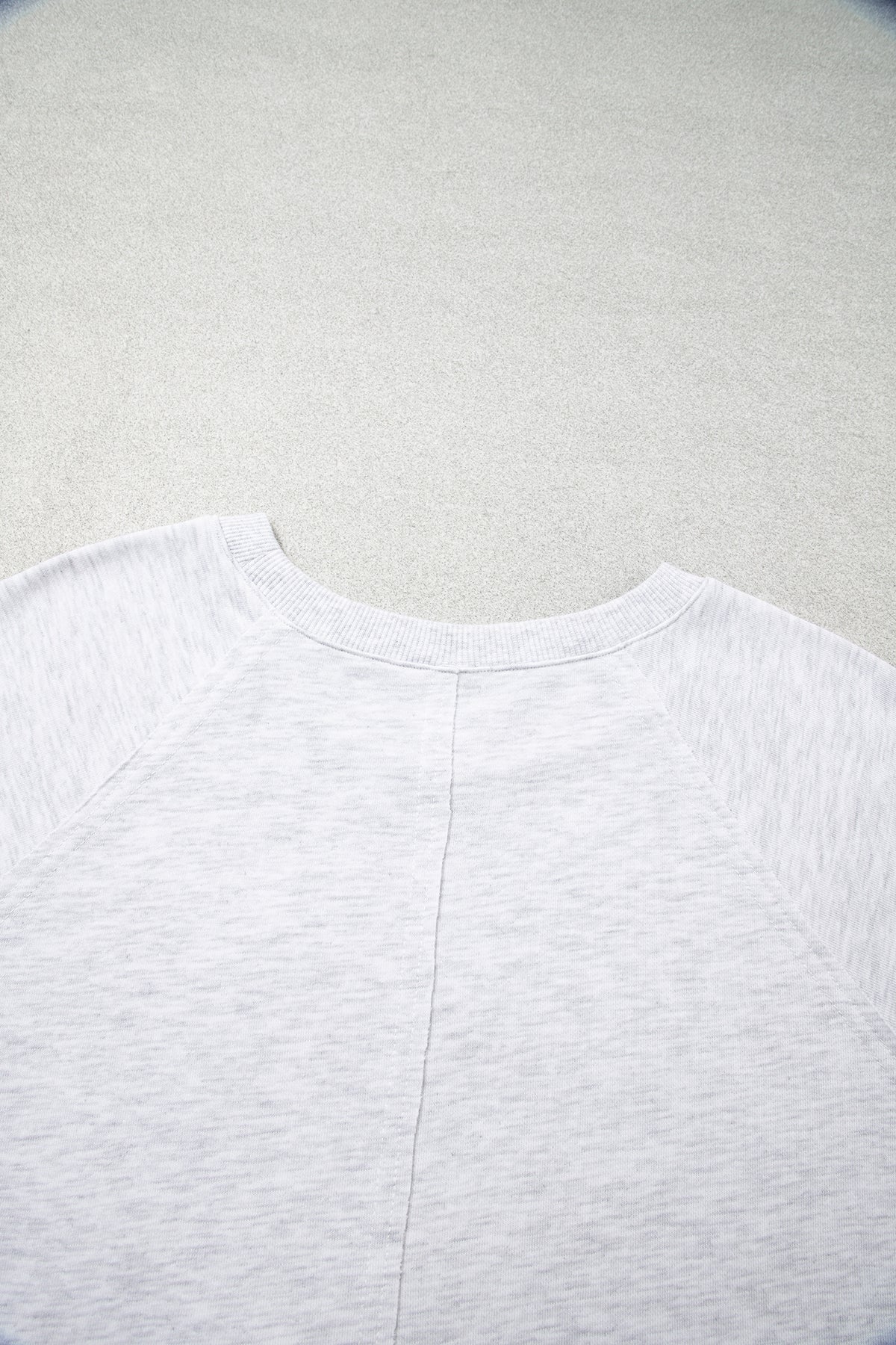 Light Grey GOD IS GOOD Patchwork Applique Relaxed 3/4 Sleeve Tunic Top-Tops/Tops & Tees-[Adult]-[Female]-2022 Online Blue Zone Planet