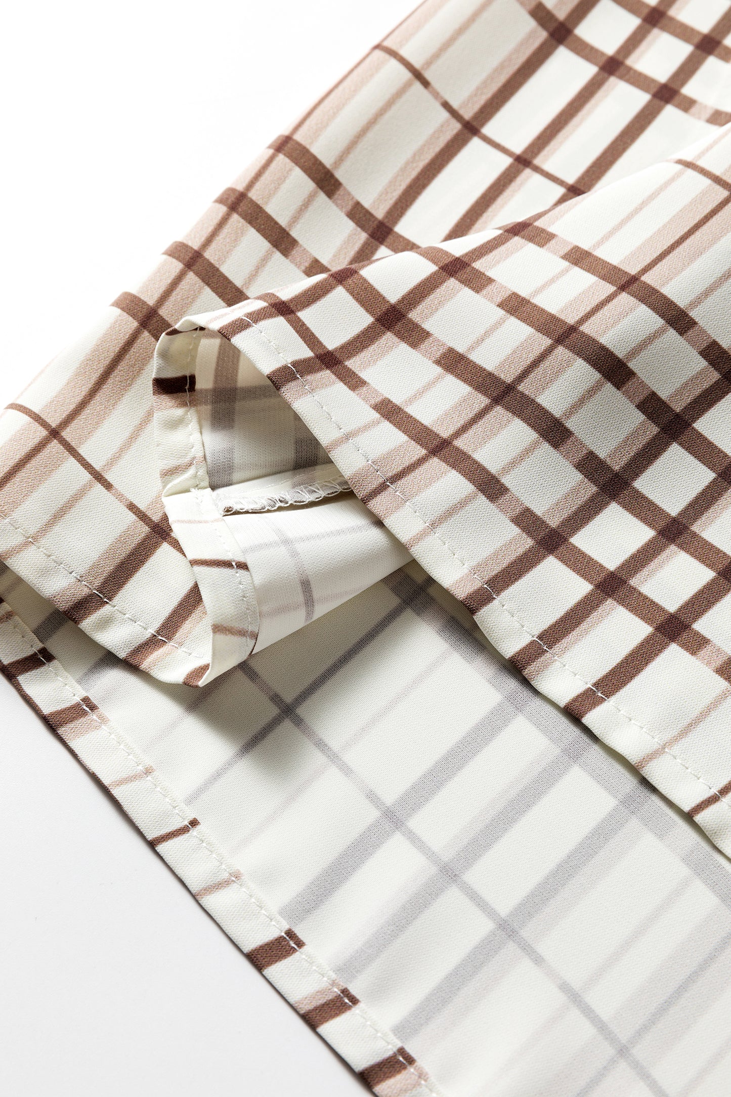 White Plaid Print Frilled Puffy Half Sleeve Blouse-Tops/Blouses & Shirts-[Adult]-[Female]-2022 Online Blue Zone Planet