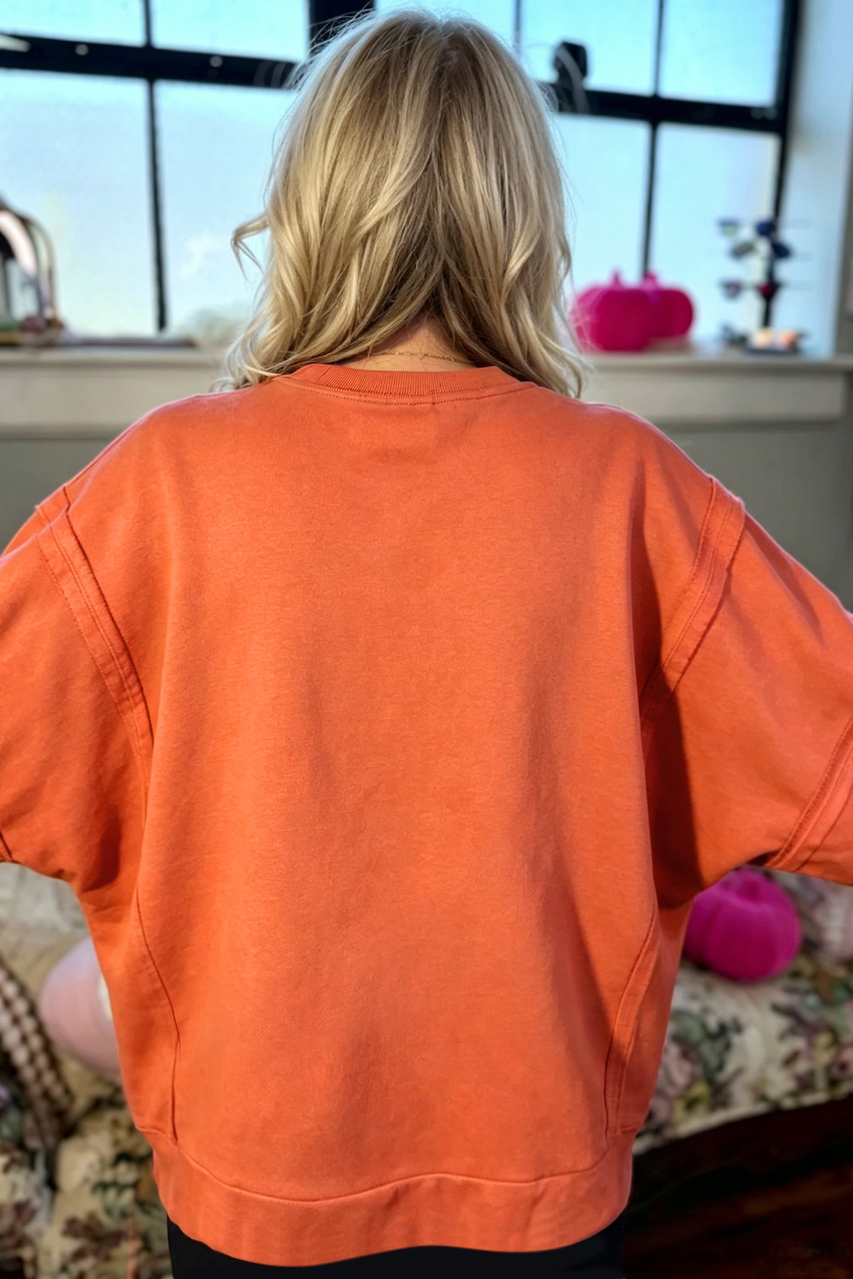 Flamingo Halloween Witchy Plaid Slogan Embroidered Patch Tunic Sweatshirt-Tops/Long Sleeve Tops-[Adult]-[Female]-2022 Online Blue Zone Planet