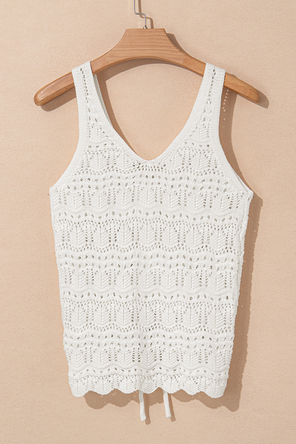 Beige Trendy Hollowed Knit V Neck Drawstring Sweater Vest-TOPS / DRESSES-[Adult]-[Female]-2022 Online Blue Zone Planet