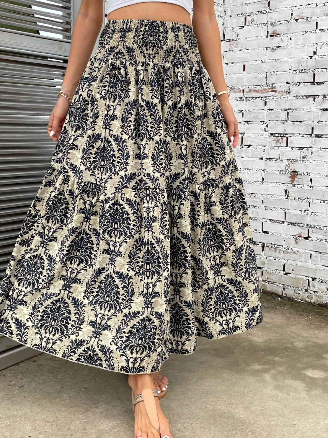 Printed Elastic Waist Maxi Skirt-BOTTOMS SIZES SMALL MEDIUM LARGE-[Adult]-[Female]-2022 Online Blue Zone Planet