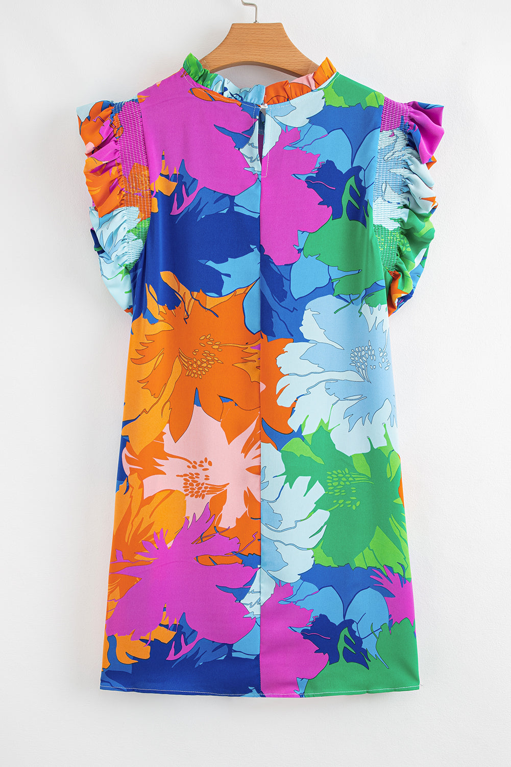 Blue Bold Floral Flutter Sleeve Shift Mini Dress with Pockets-TOPS / DRESSES-[Adult]-[Female]-2022 Online Blue Zone Planet