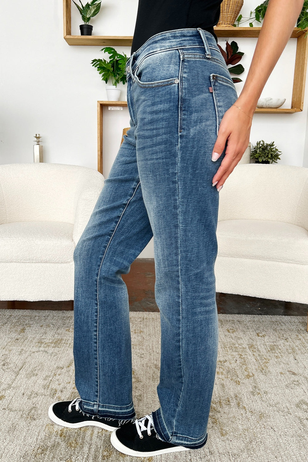 Judy Blue Full Size Mid Rise Release Hem Jeans-[Adult]-[Female]-2022 Online Blue Zone Planet