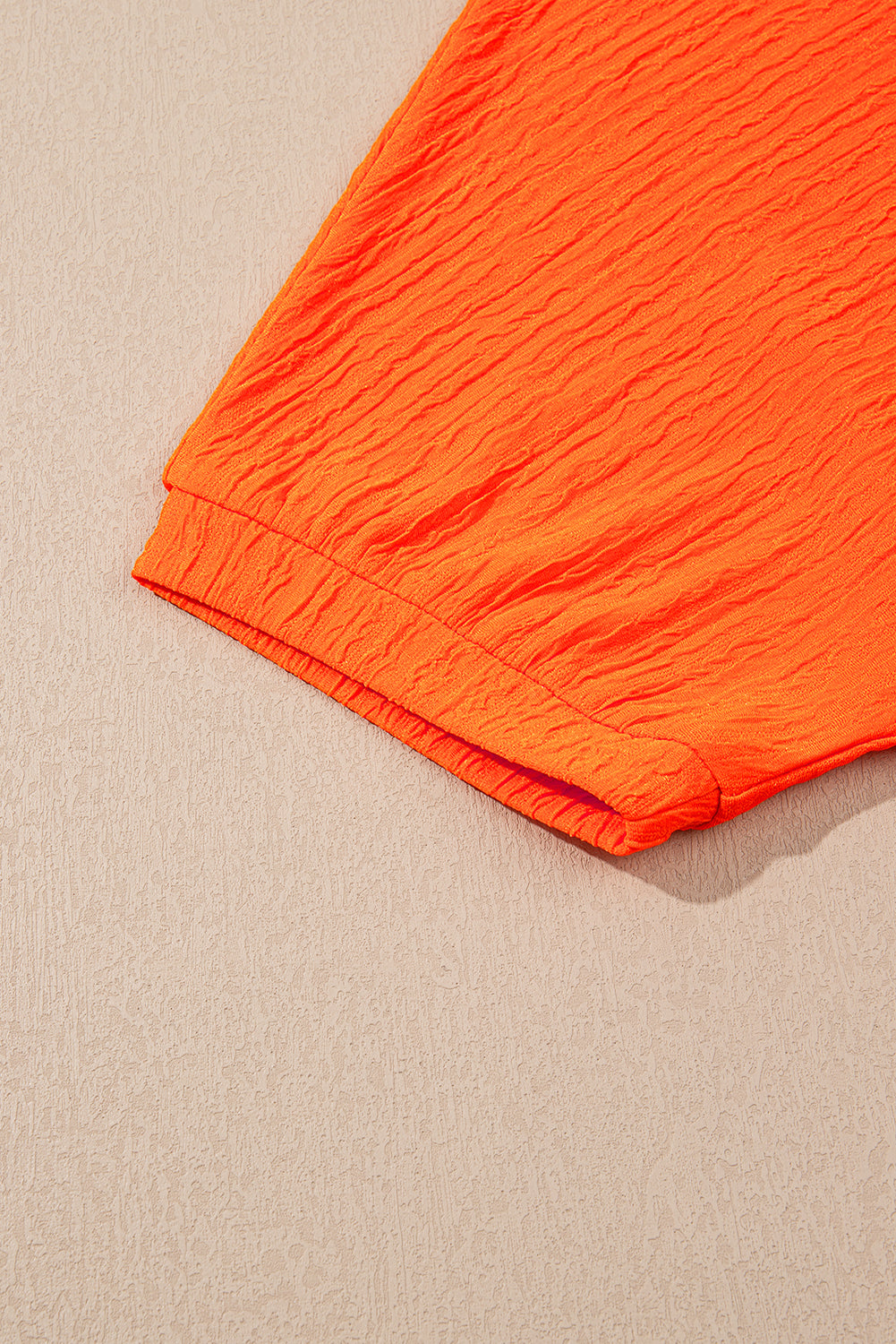 Orange Textured V Neck T Shirt and Shorts Set-Two Piece Sets/Short Sets-[Adult]-[Female]-2022 Online Blue Zone Planet