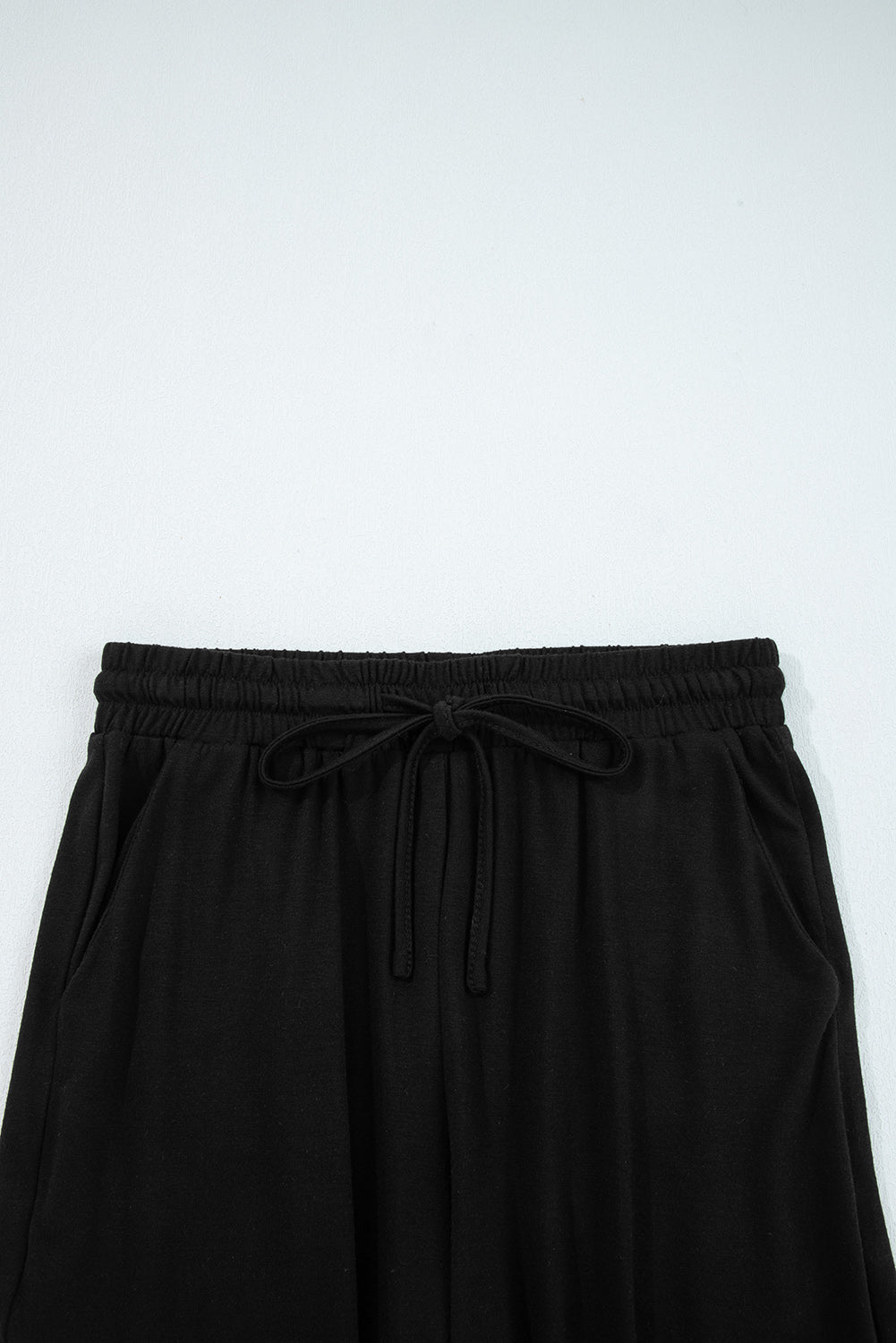 Black Ruffled Wide Leg Pull On High Waist Pants With Pockets-Bottoms/Pants & Culotte-[Adult]-[Female]-2022 Online Blue Zone Planet