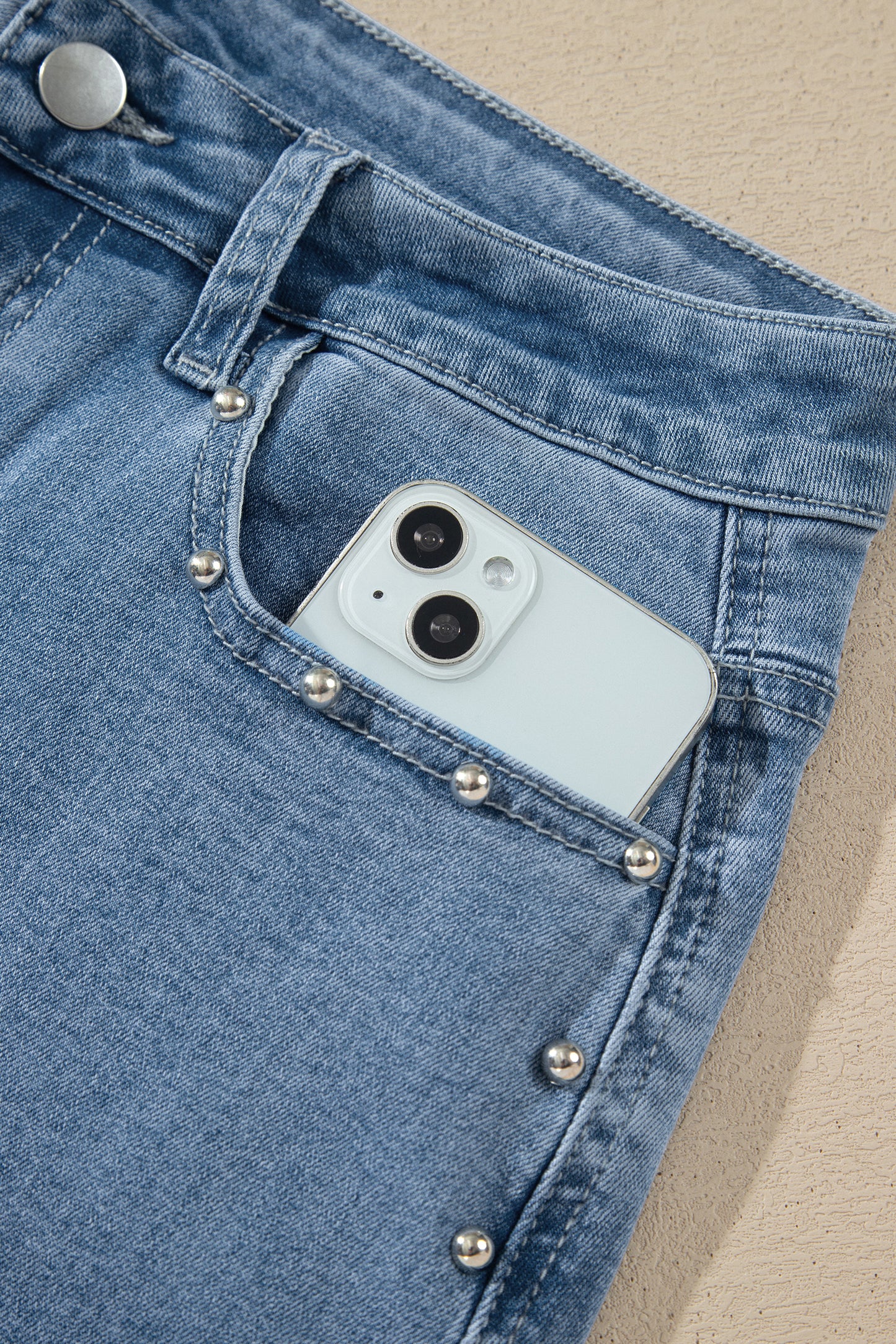Dusk Blue Side Seam Rivet Detail Ankle Length Casual Jeans