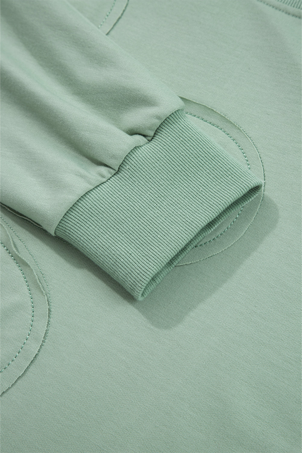 Smoke Green Raw Edge Flower Patch Drop Shoulder Casual Top-Tops/Long Sleeve Tops-[Adult]-[Female]-2022 Online Blue Zone Planet