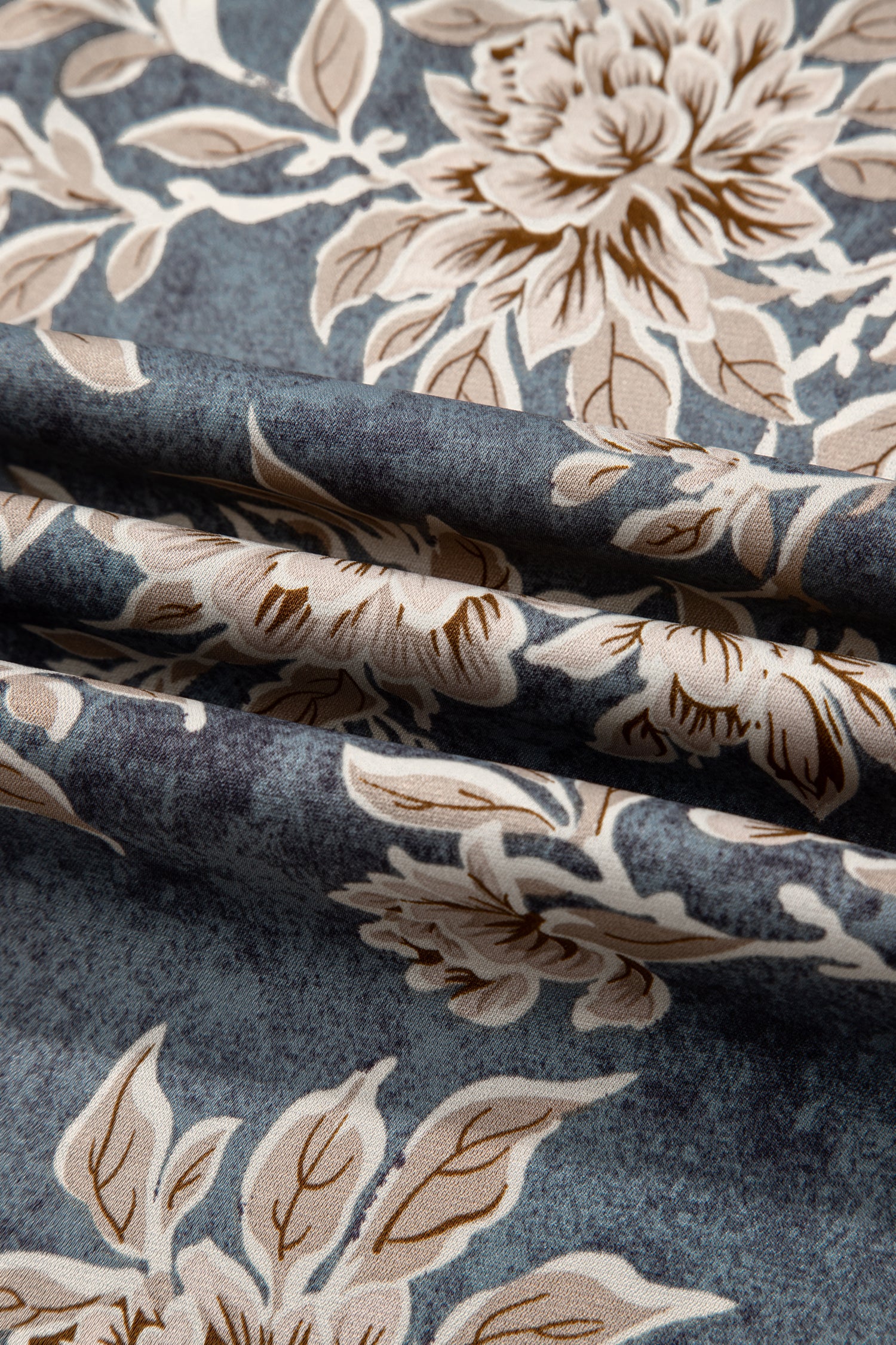 Sky Blue Plus Size Floral Print Split Neck Shirred High Waist Long Sleeve Maxi Dress-TOPS / DRESSES-[Adult]-[Female]-2022 Online Blue Zone Planet