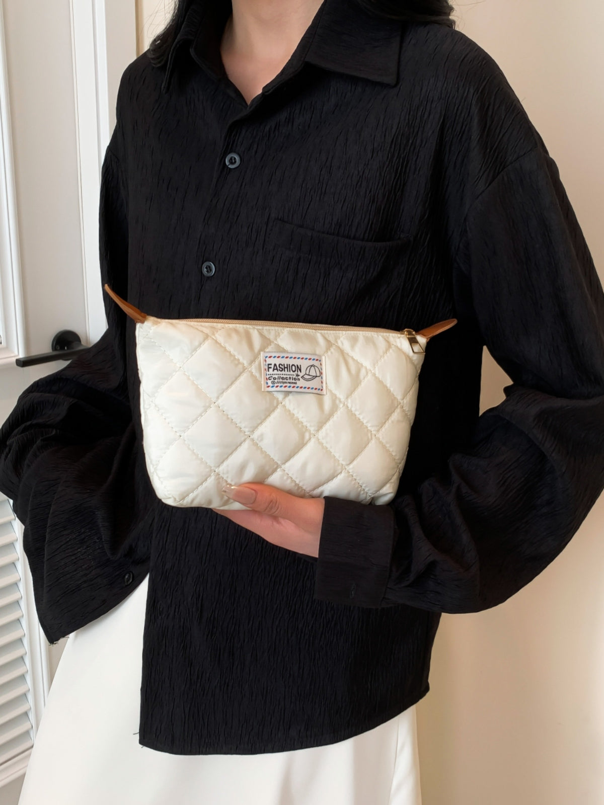 Solid Quilted Clutch with Zipper-HANDBAGS-[Adult]-[Female]-White-One Size-2022 Online Blue Zone Planet