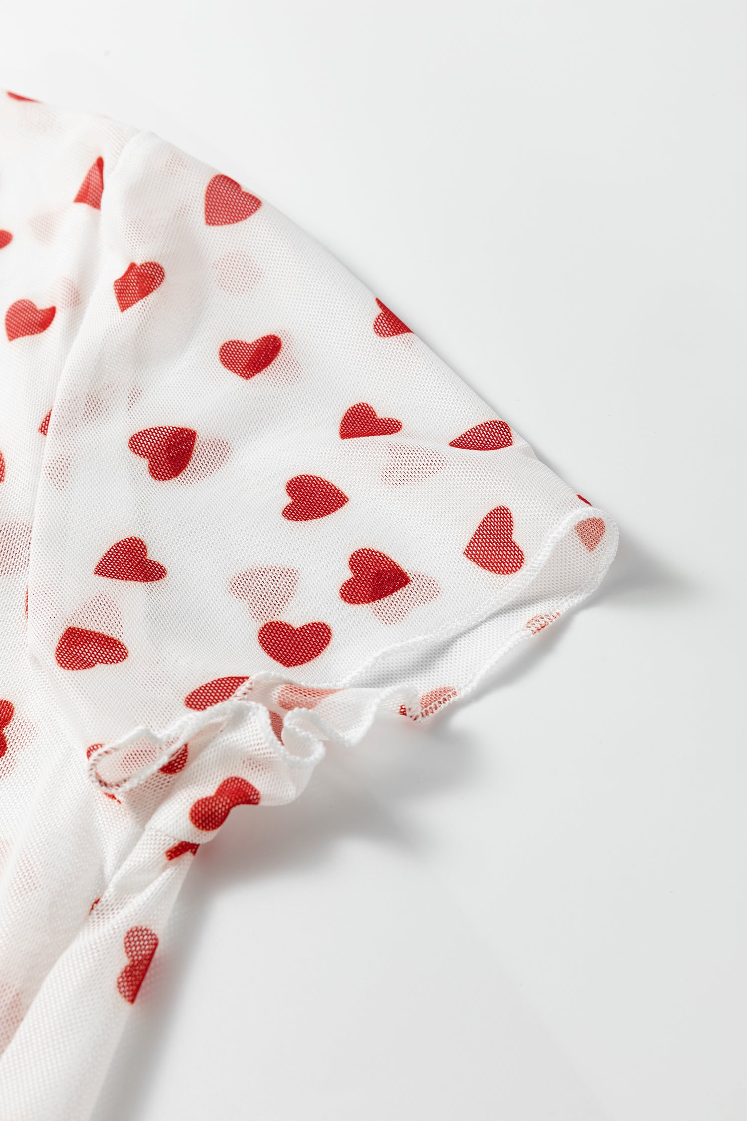 Red Allover Heart Print Mesh Short Sleeve Top-Tops/Tops & Tees-[Adult]-[Female]-2022 Online Blue Zone Planet