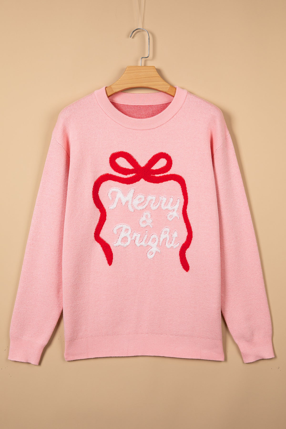 Gossamer Pink Drop Shoulder Round Neck Towel Embroidery Slogan Pullover Sweater-TOPS / DRESSES-[Adult]-[Female]-2022 Online Blue Zone Planet