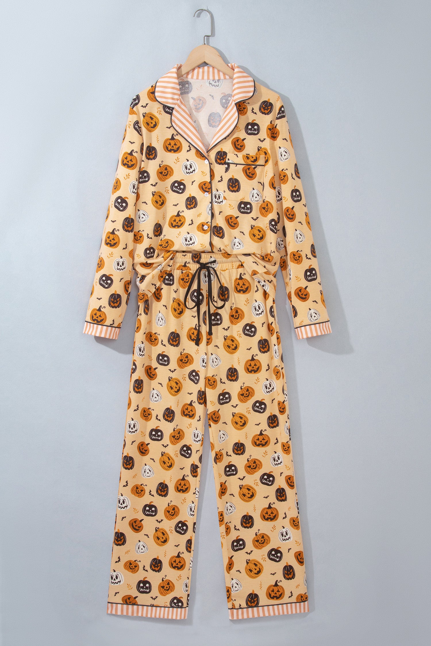 Orange Halloween Pumpkin Print Two Piece Long Sleeve Lounge Set-Loungewear & Sleepwear/Loungewear-[Adult]-[Female]-2022 Online Blue Zone Planet