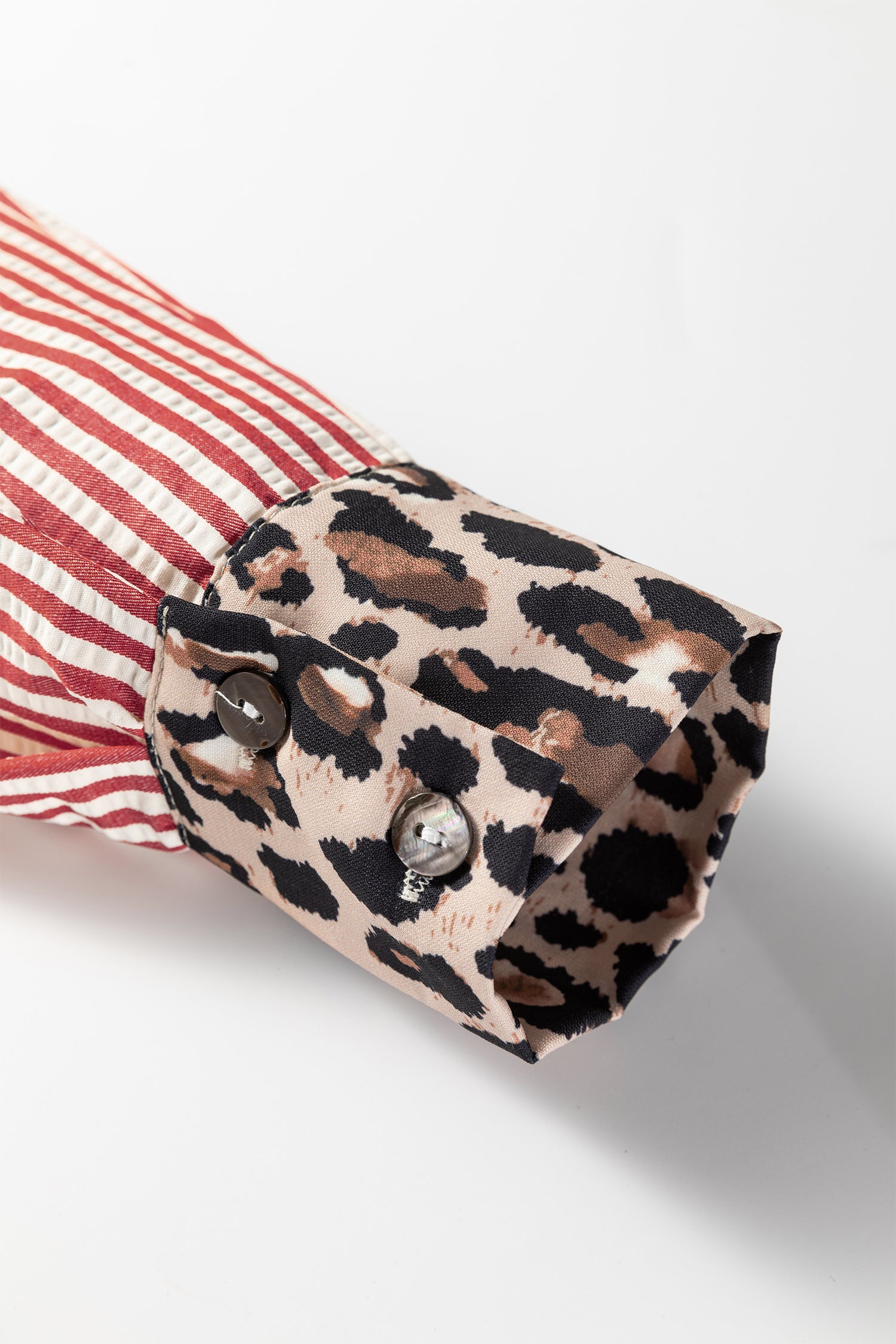 Racing Red Striped Leopard Print Patchwork Button Up Womens Shirt-Tops/Blouses & Shirts-[Adult]-[Female]-2022 Online Blue Zone Planet