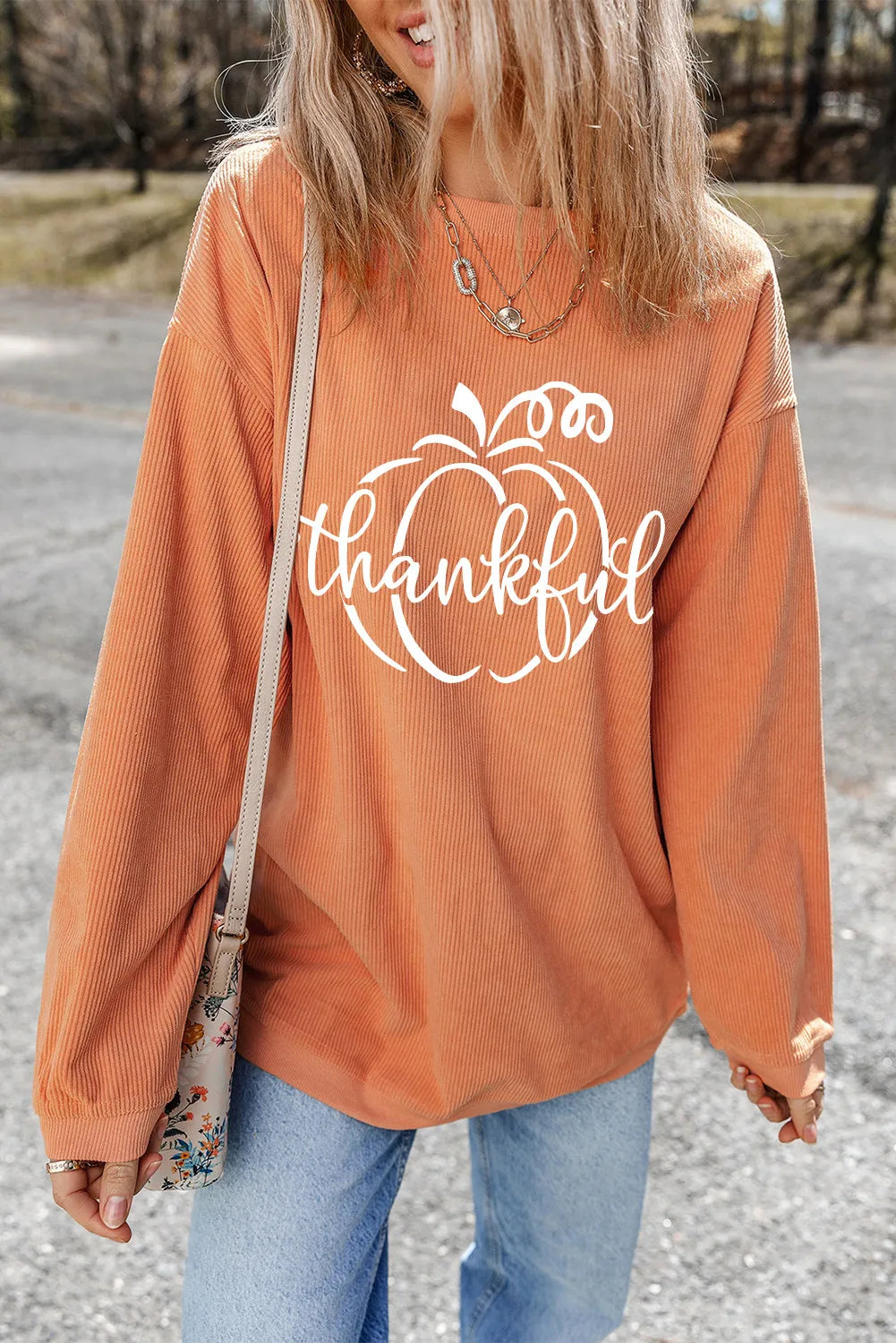 Graphic Round Neck Long Sleeve Sweatshirt-TOPS / DRESSES-[Adult]-[Female]-Sherbet-S-2022 Online Blue Zone Planet