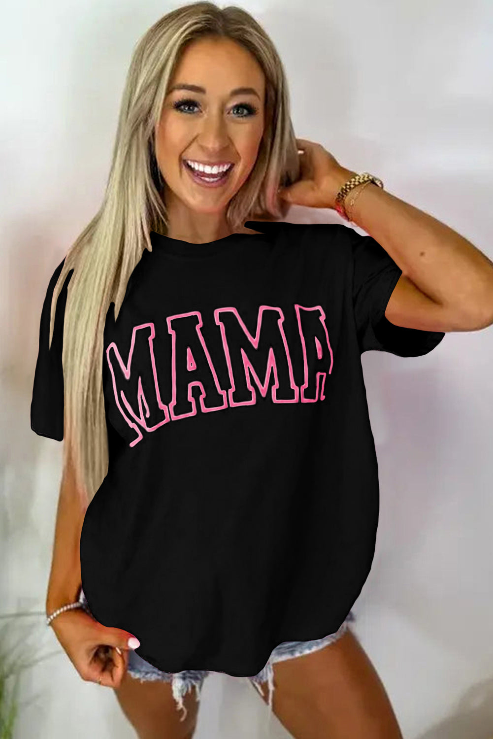 Black Mama Letter Graphic Neon T Shirt-Tops/Tops & Tees-[Adult]-[Female]-2022 Online Blue Zone Planet