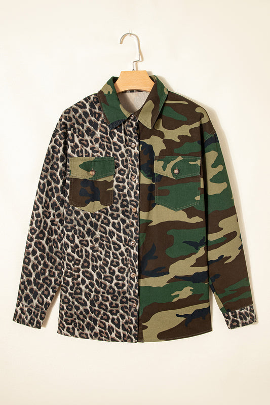 Brown Leopard Camo Patchwork Oversize Shacket-Outerwear/Jackets-[Adult]-[Female]-2022 Online Blue Zone Planet
