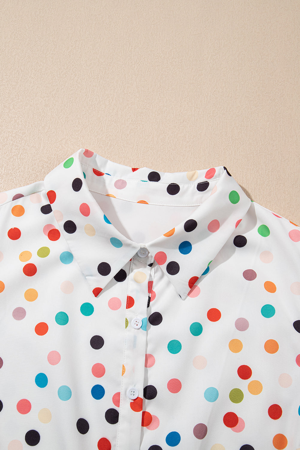 White Polka Dot Print Bubble Sleeve Button Up Plus Size Shirt Dress-Plus Size Dresses-[Adult]-[Female]-2022 Online Blue Zone Planet