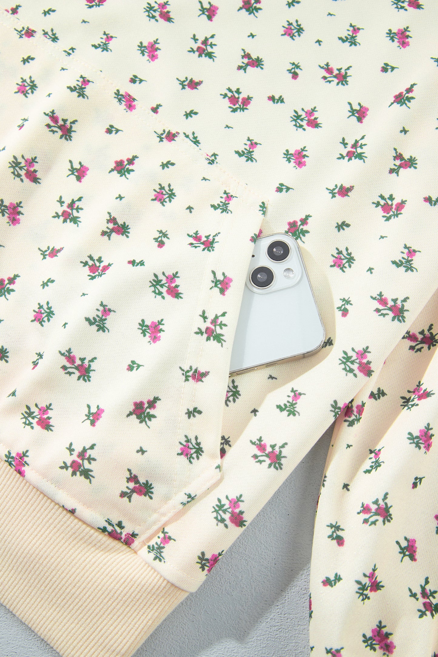 Beige Floral Print Hooded Long Sleeve Plus Size Set