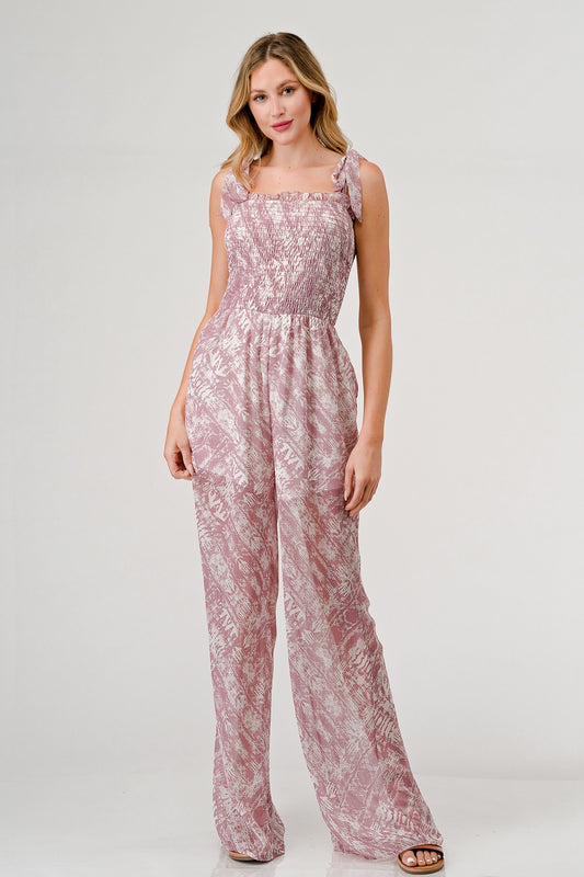 GeeGee Printed Tie Shoulder Wide Leg Jumpsuit-TOPS / DRESSES-[Adult]-[Female]-Mauve-S-2022 Online Blue Zone Planet