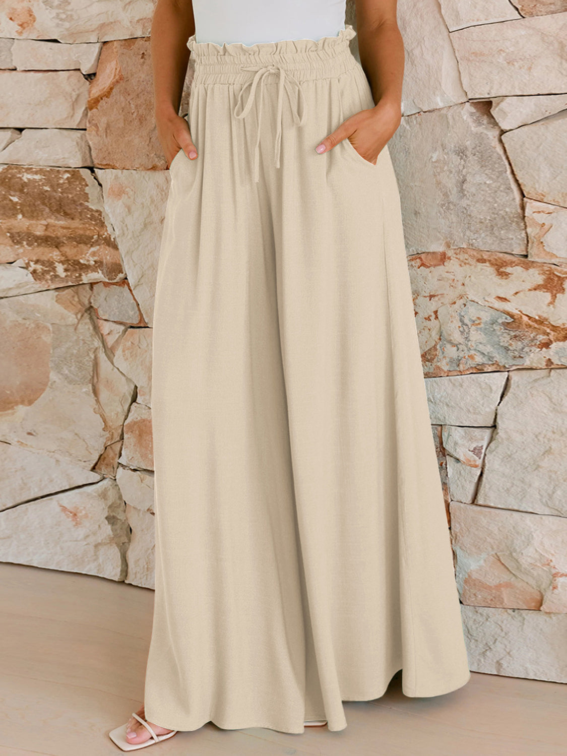 Drawstring Wide Leg Pants with Pockets-BOTTOMS SIZES SMALL MEDIUM LARGE-[Adult]-[Female]-2022 Online Blue Zone Planet