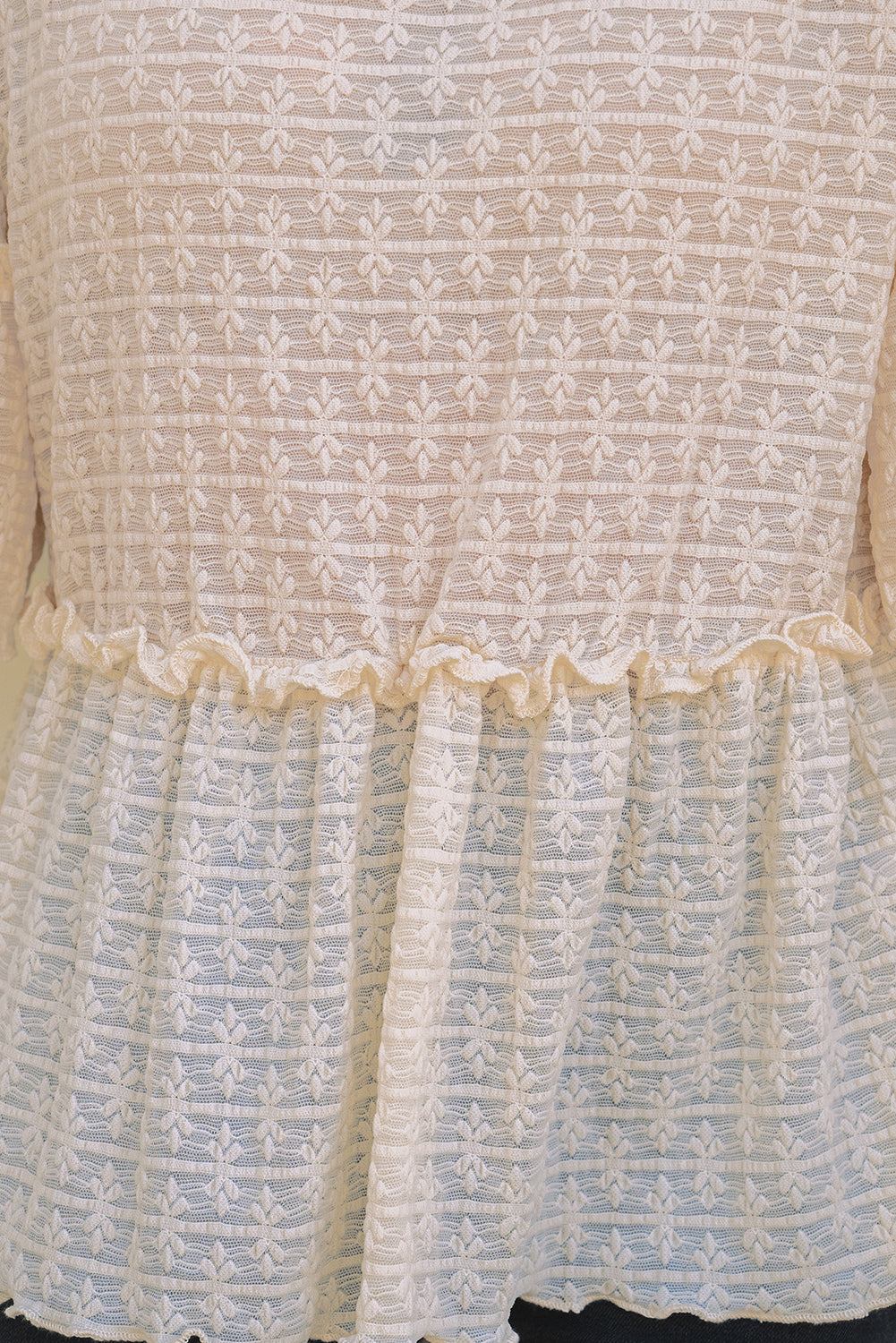 Beige Solid Color Textured Ruffled Short Sleeve Blouse-Tops/Blouses & Shirts-[Adult]-[Female]-2022 Online Blue Zone Planet