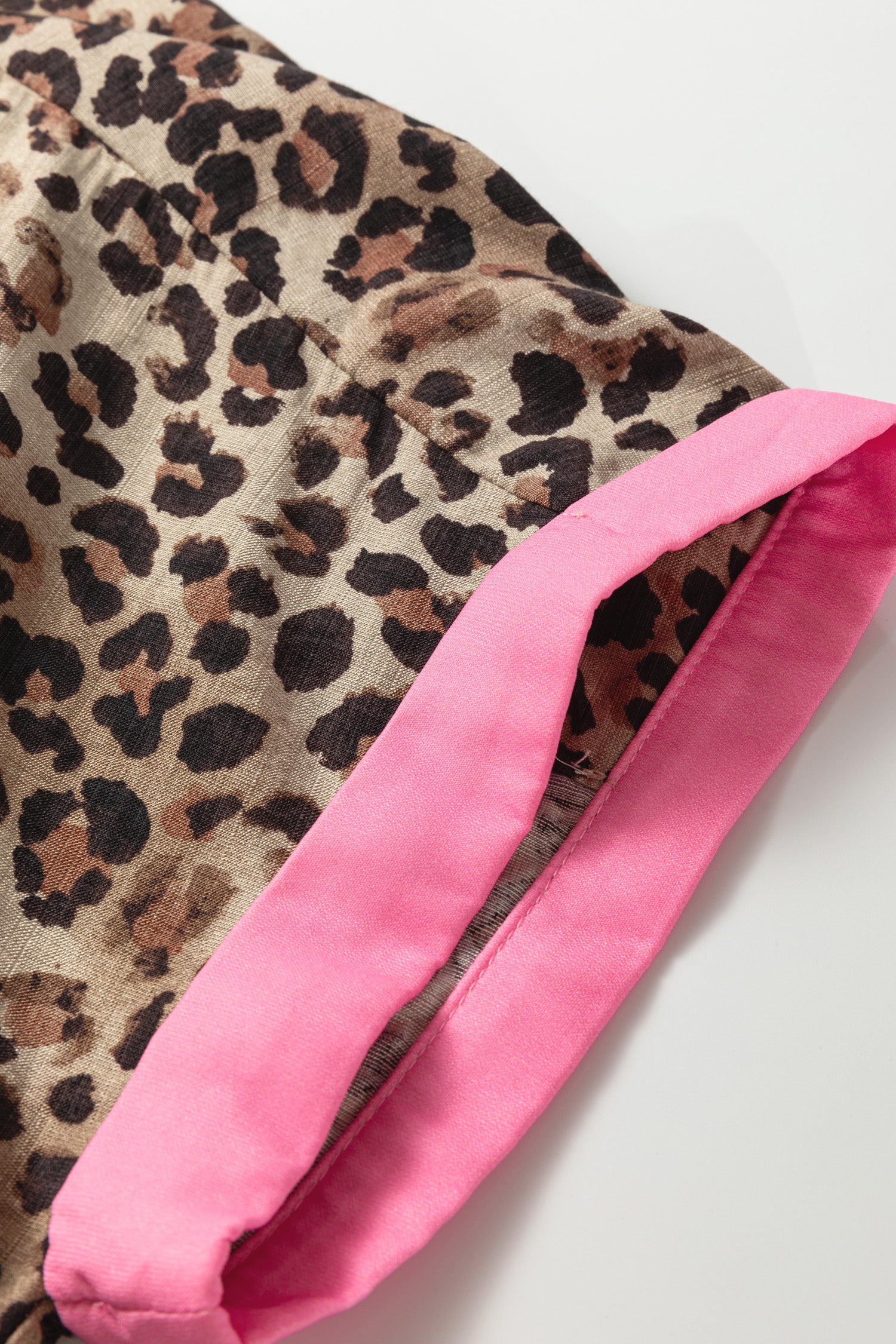 Leopard Print Contrasted Trim Animal Short Sleeve Shirt-Tops/Blouses & Shirts-[Adult]-[Female]-2022 Online Blue Zone Planet