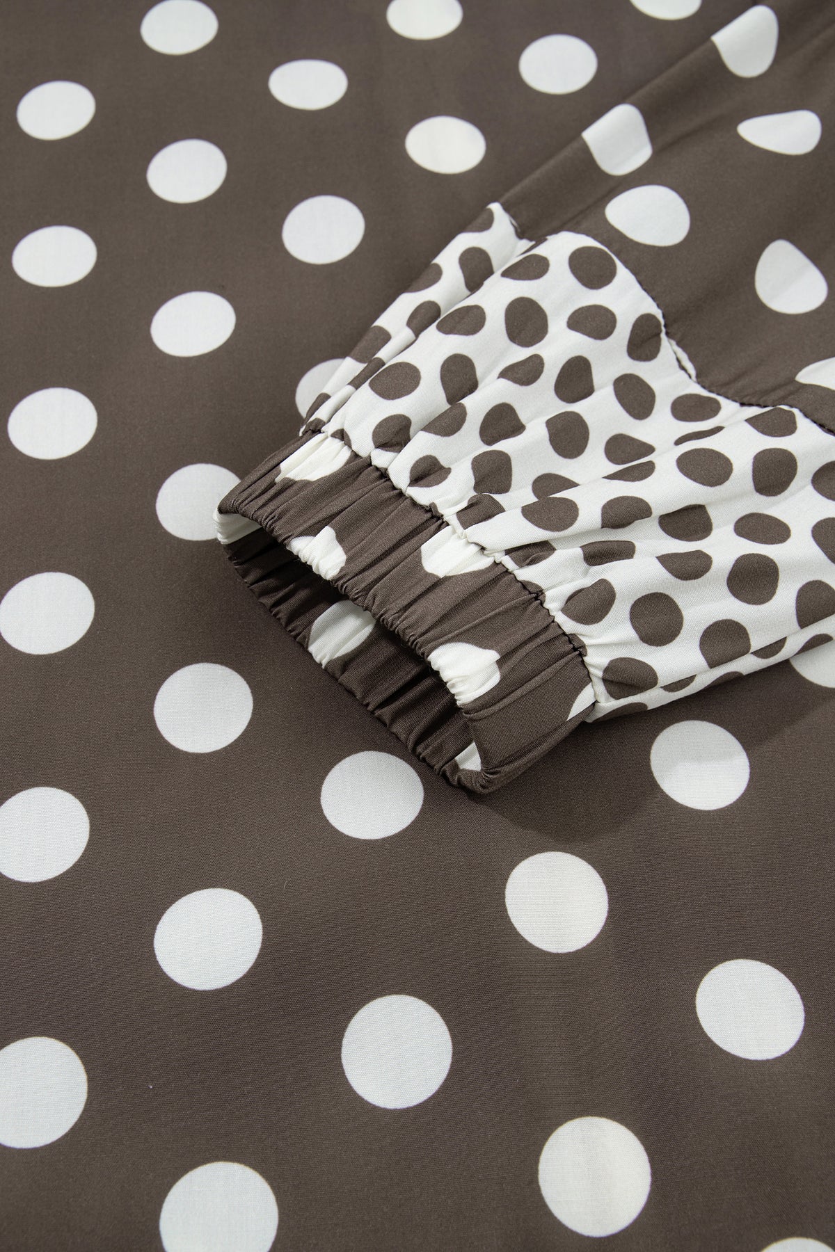 Brown Polka Dot Contrast Detail Zip-Up Long Sleeve Shacket-Outerwear/Jackets-[Adult]-[Female]-2022 Online Blue Zone Planet