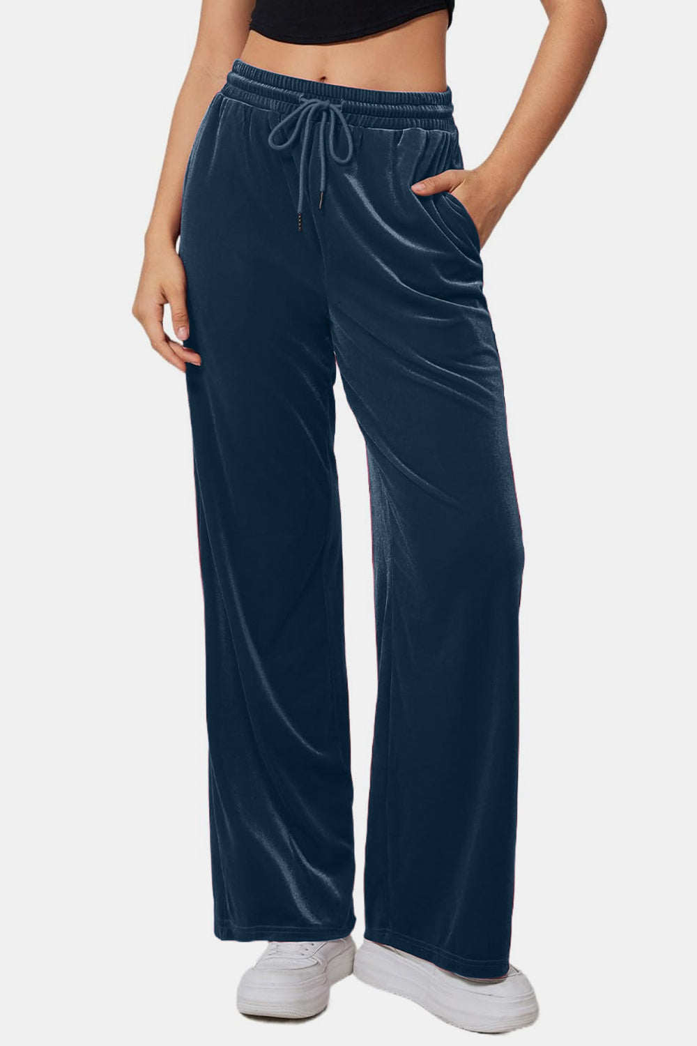 Drawstring Elastic Waist Straight Leg Pants-BOTTOMS SIZES SMALL MEDIUM LARGE-[Adult]-[Female]-Deep Teal-S-2022 Online Blue Zone Planet