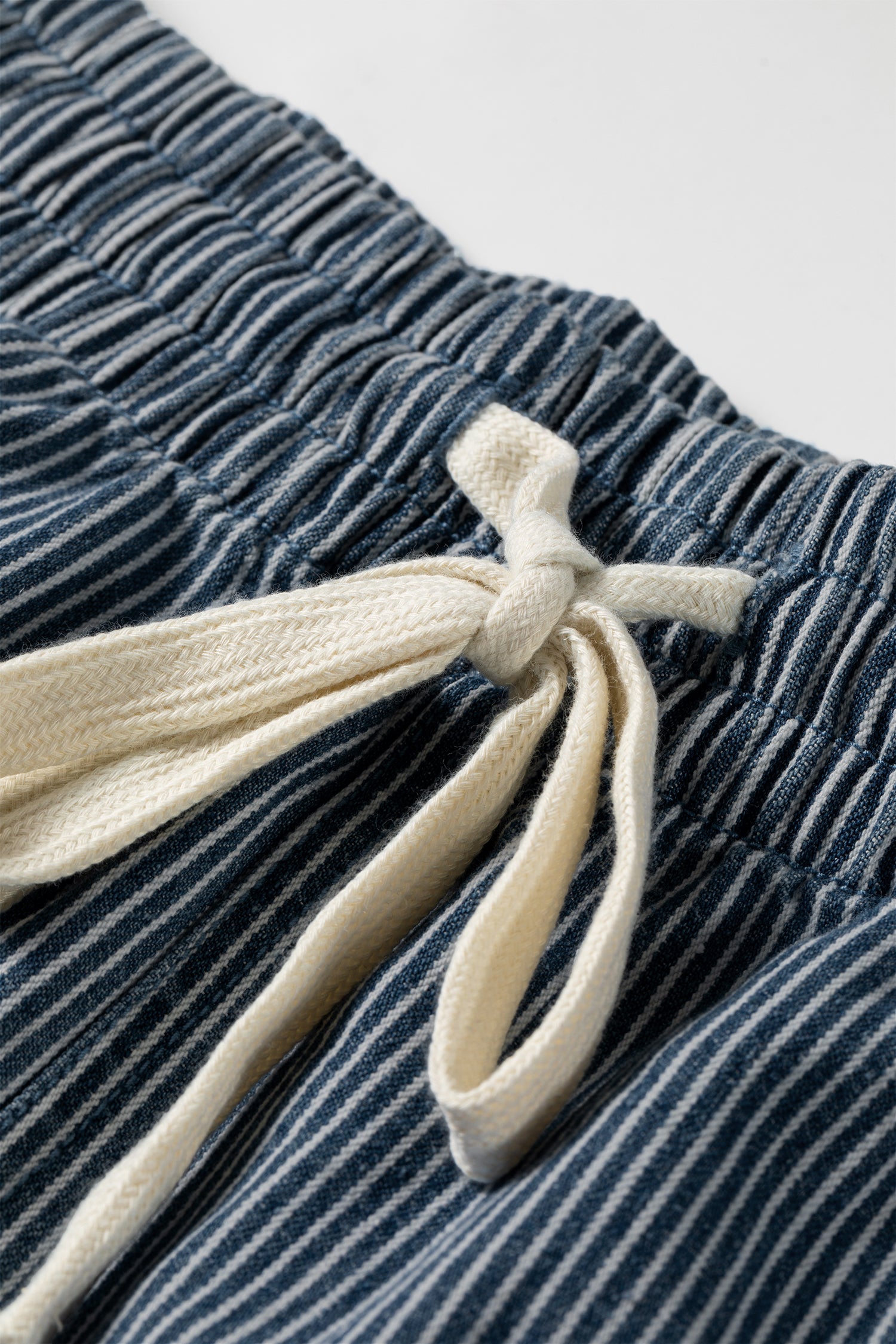 Blue Stripe Plus Size Contrast Drawstring Elastic Waist Denim Shorts-Plus Size/Plus Size Bottoms-[Adult]-[Female]-2022 Online Blue Zone Planet