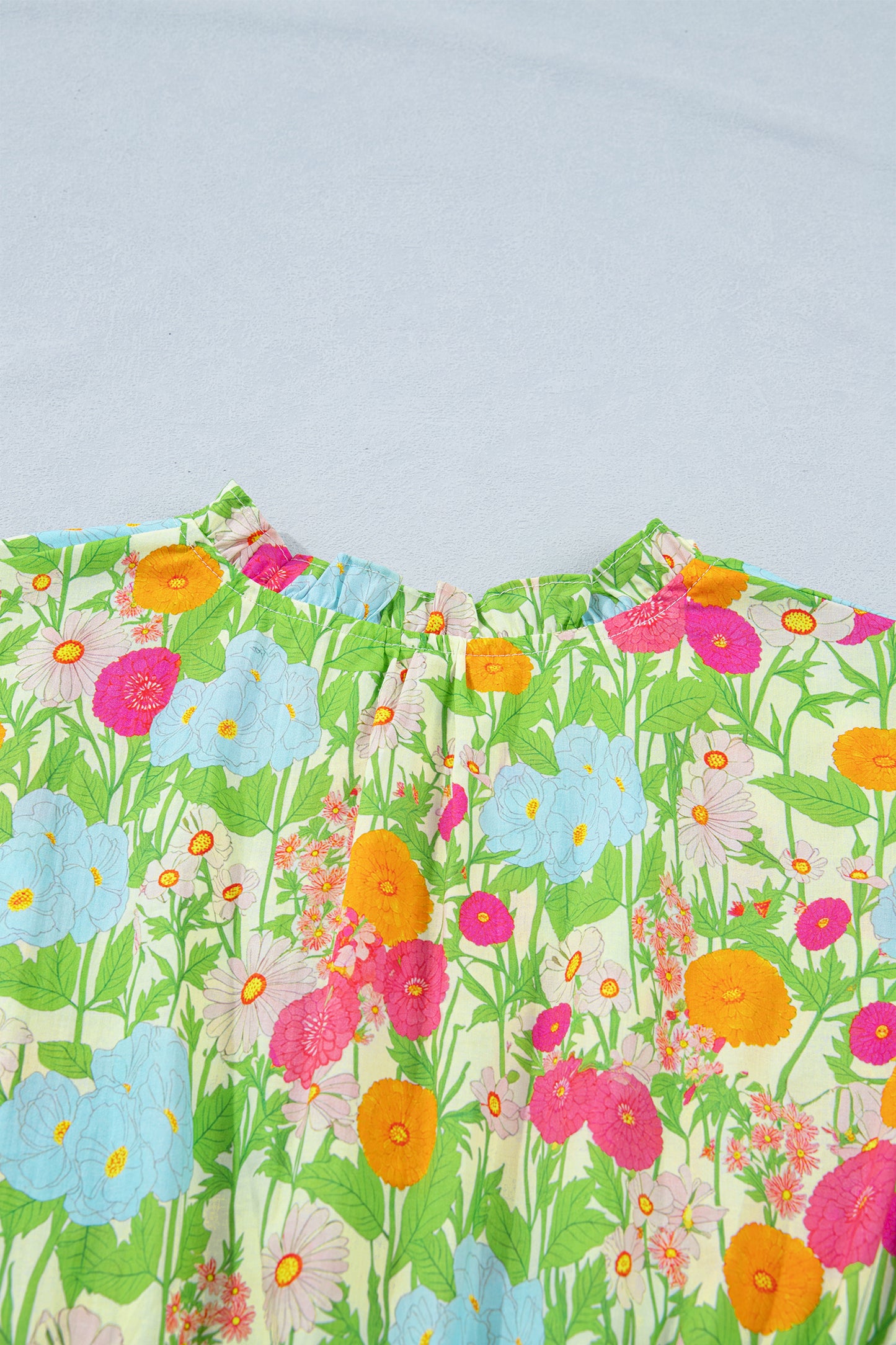 Green Floral Print V Neck Short Puff Sleeve Cotton Maxi Dress-Dresses/Floral Dresses-[Adult]-[Female]-2022 Online Blue Zone Planet