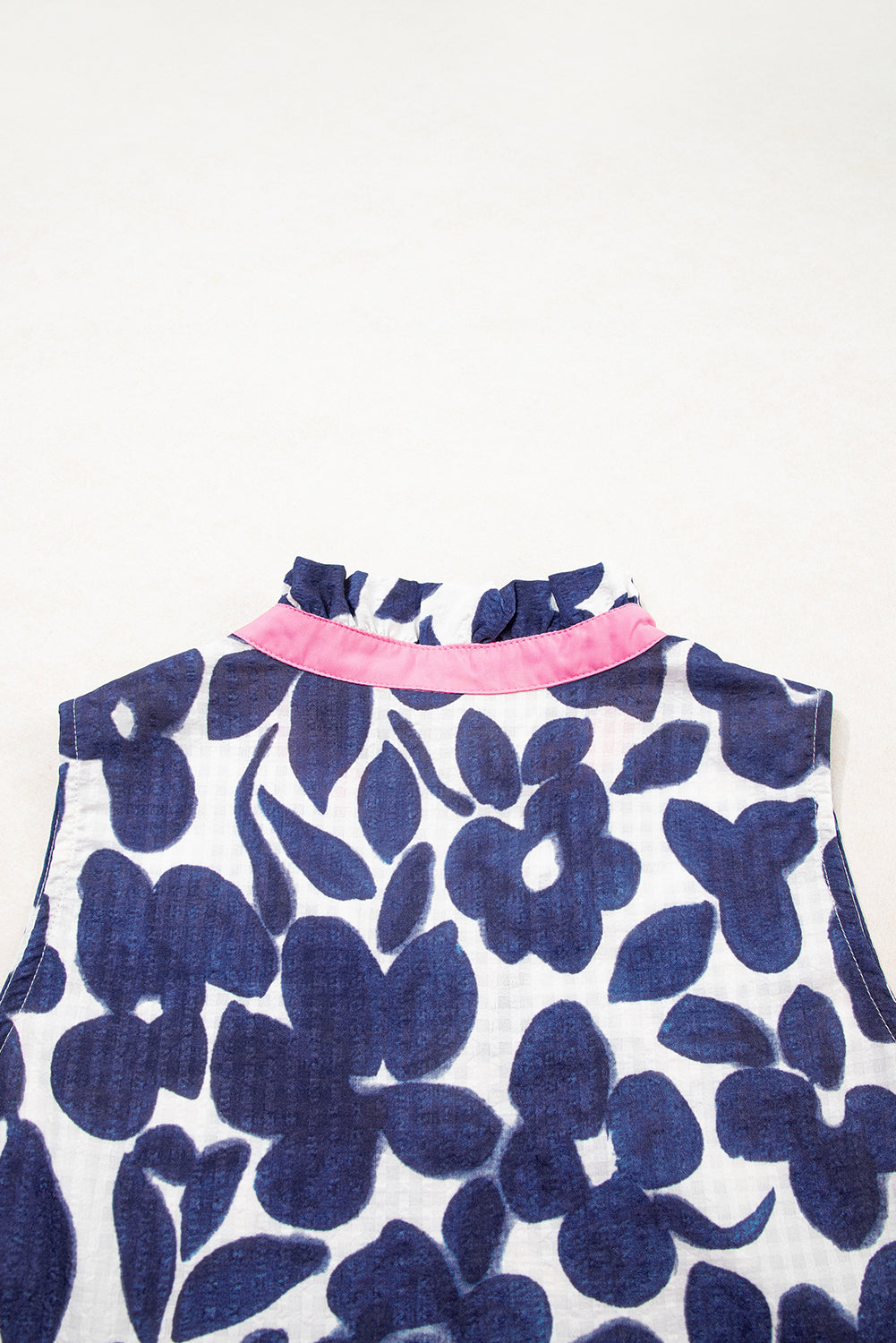 Blue Floral Sleeveless Colorblock Notched V Neck Mini Dress-TOPS / DRESSES-[Adult]-[Female]-2022 Online Blue Zone Planet