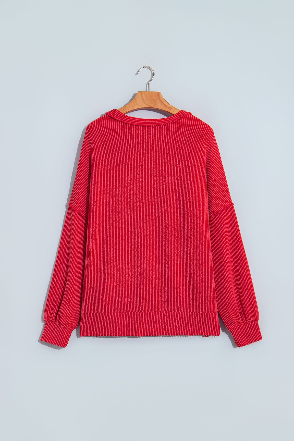 Fiery Red Patchwork Plaid Colorblock Twist Rib Round Neck Long Sleeve Top-Tops/Long Sleeve Tops-[Adult]-[Female]-2022 Online Blue Zone Planet