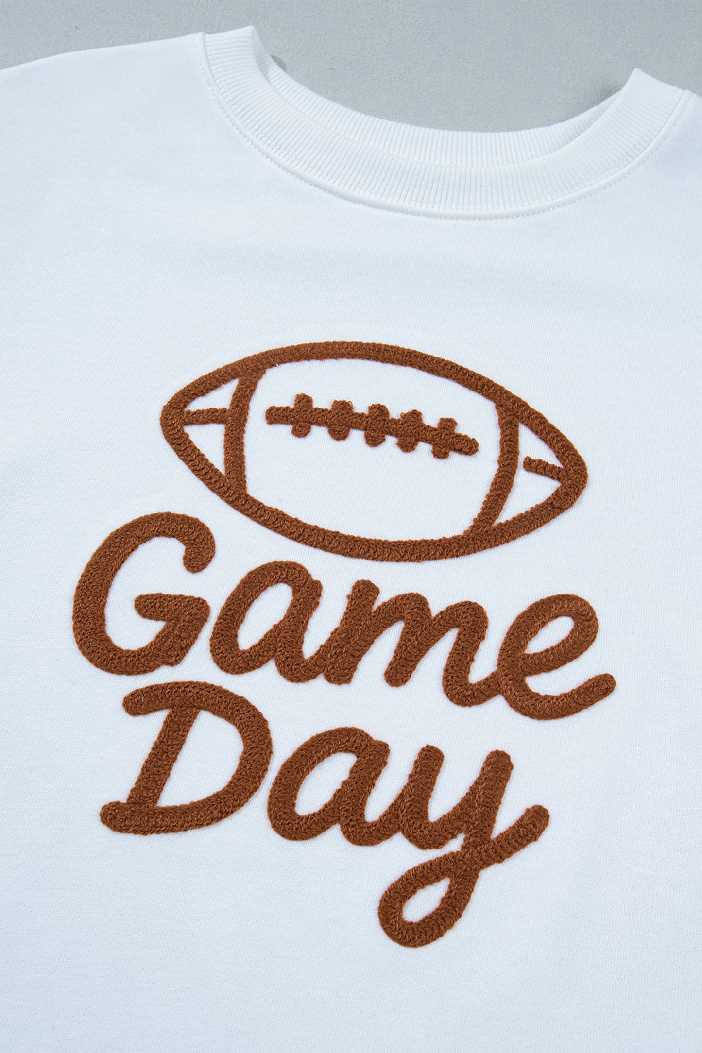 White Embroidered Slogan Game Day Rugby Pattern Crewneck Sweatshirt-Tops/Sweatshirts & Hoodies-[Adult]-[Female]-2022 Online Blue Zone Planet
