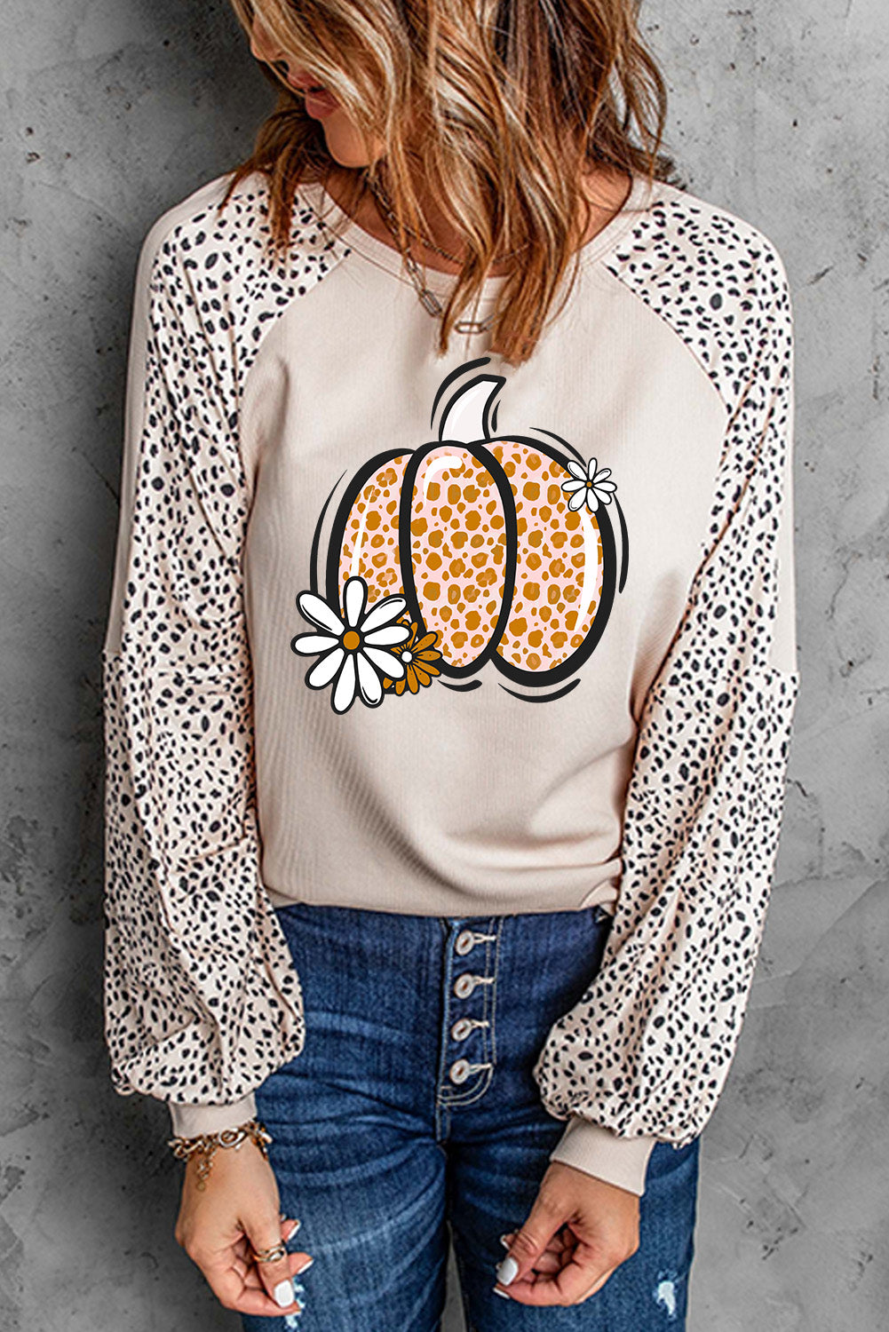 Pumpkin Graphic Round Neck Long Sleeve Top-TOPS / DRESSES-[Adult]-[Female]-2022 Online Blue Zone Planet