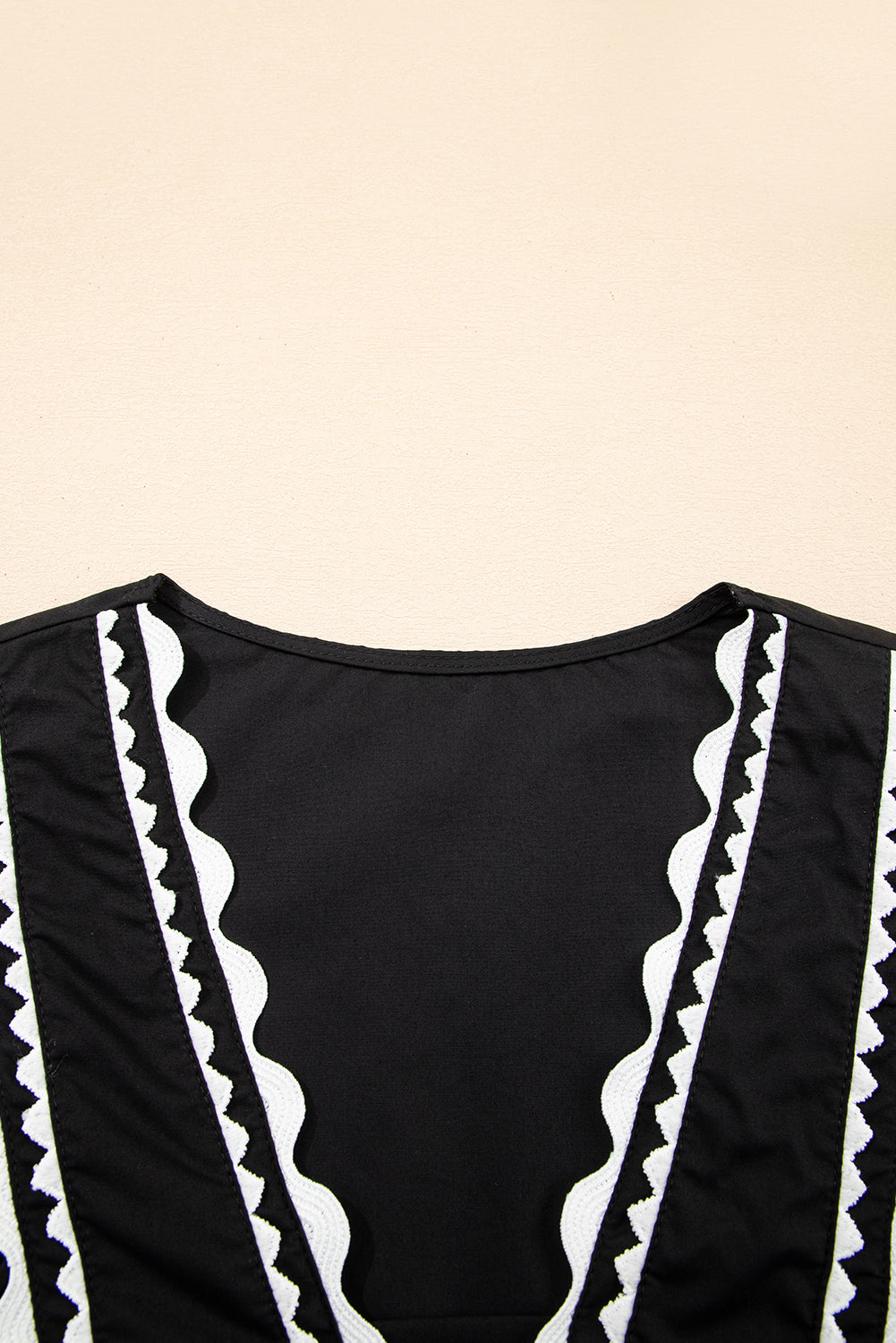 Black Contrast Ricrac Trim Ruffled V Neck Peplum Top-Tops/Blouses & Shirts-[Adult]-[Female]-2022 Online Blue Zone Planet