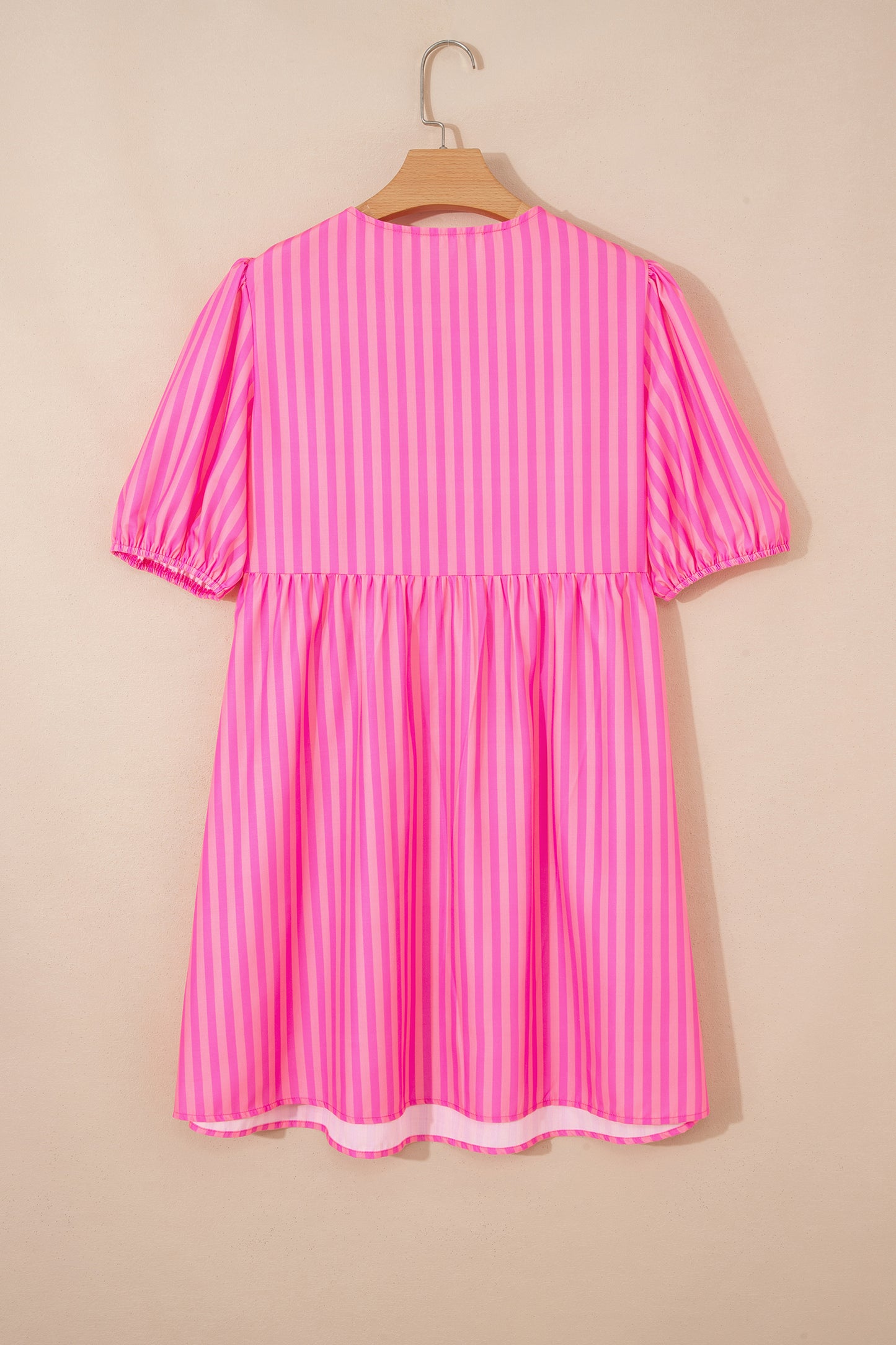 Rose Striped Print Bow Detail Short Puff Sleeve Mini Dress-TOPS / DRESSES-[Adult]-[Female]-2022 Online Blue Zone Planet
